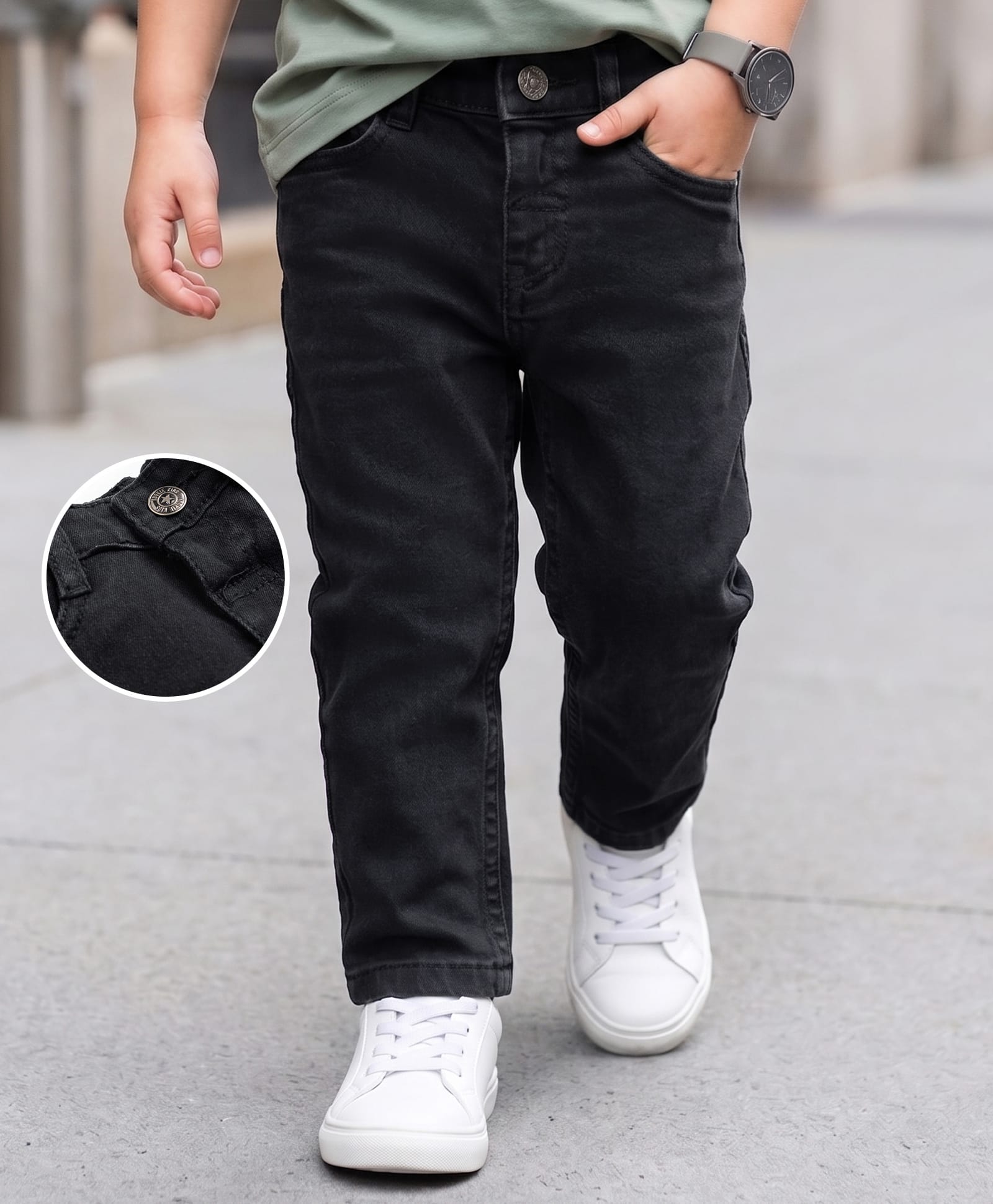 kookie kids india Kookie Kids Woven Full Length Solid Denim Jeans - Black-picture-33