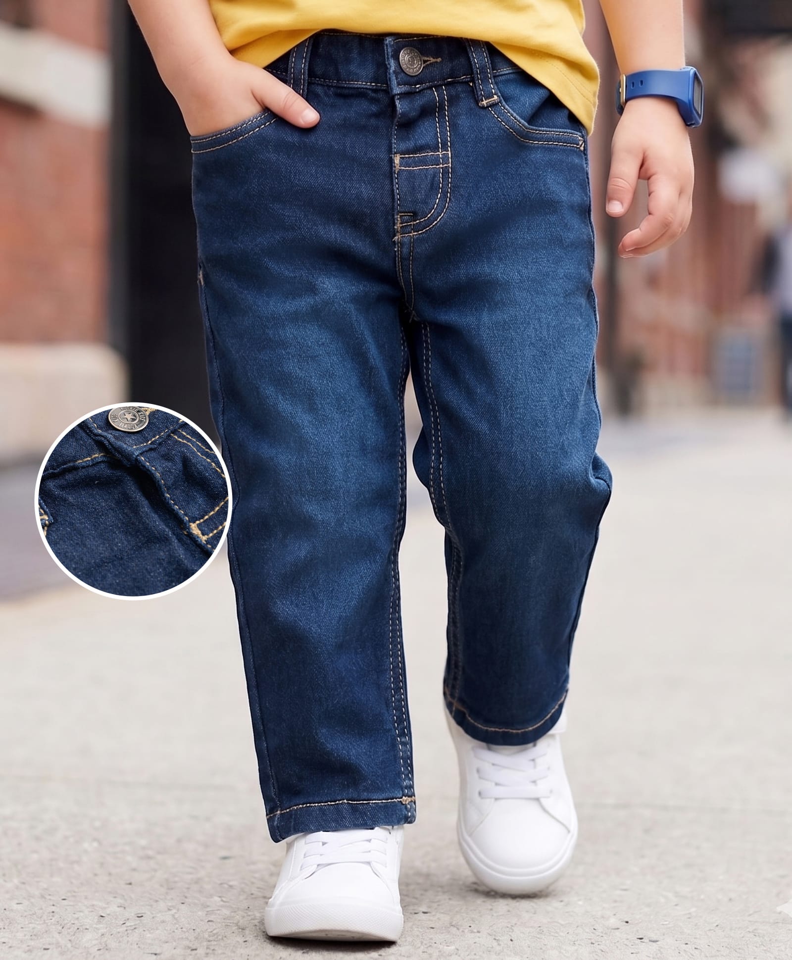 kookie kids india Kookie Kids Denim Woven Full Length Washed Jeans - Navy Blue-picture-16