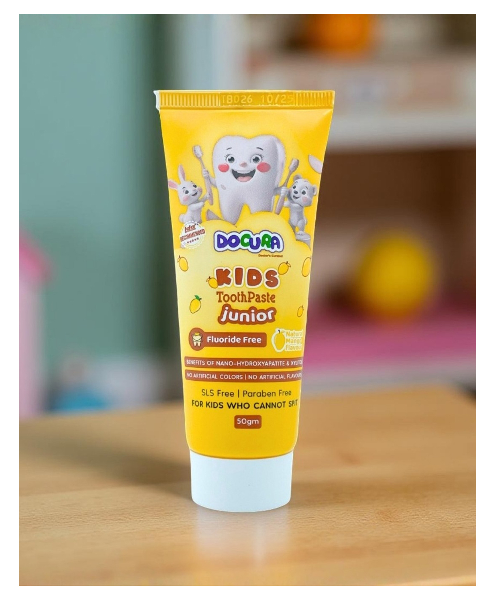Docura Kids Toothpaste Junior, Natural Mango Flavour | Fluoride-Free, Safe if Swallowed - 50g + Free Baby Finger Toothbrush - 13 * 10*2-image-49
