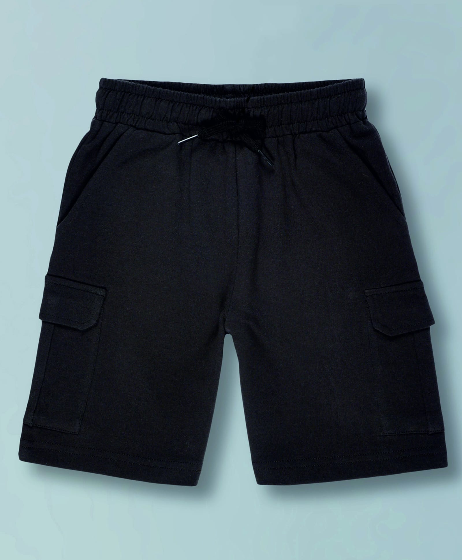 Plum Tree 100 % Cotton Knit Solid Cargo Shorts - Black Charcoal-picture-0