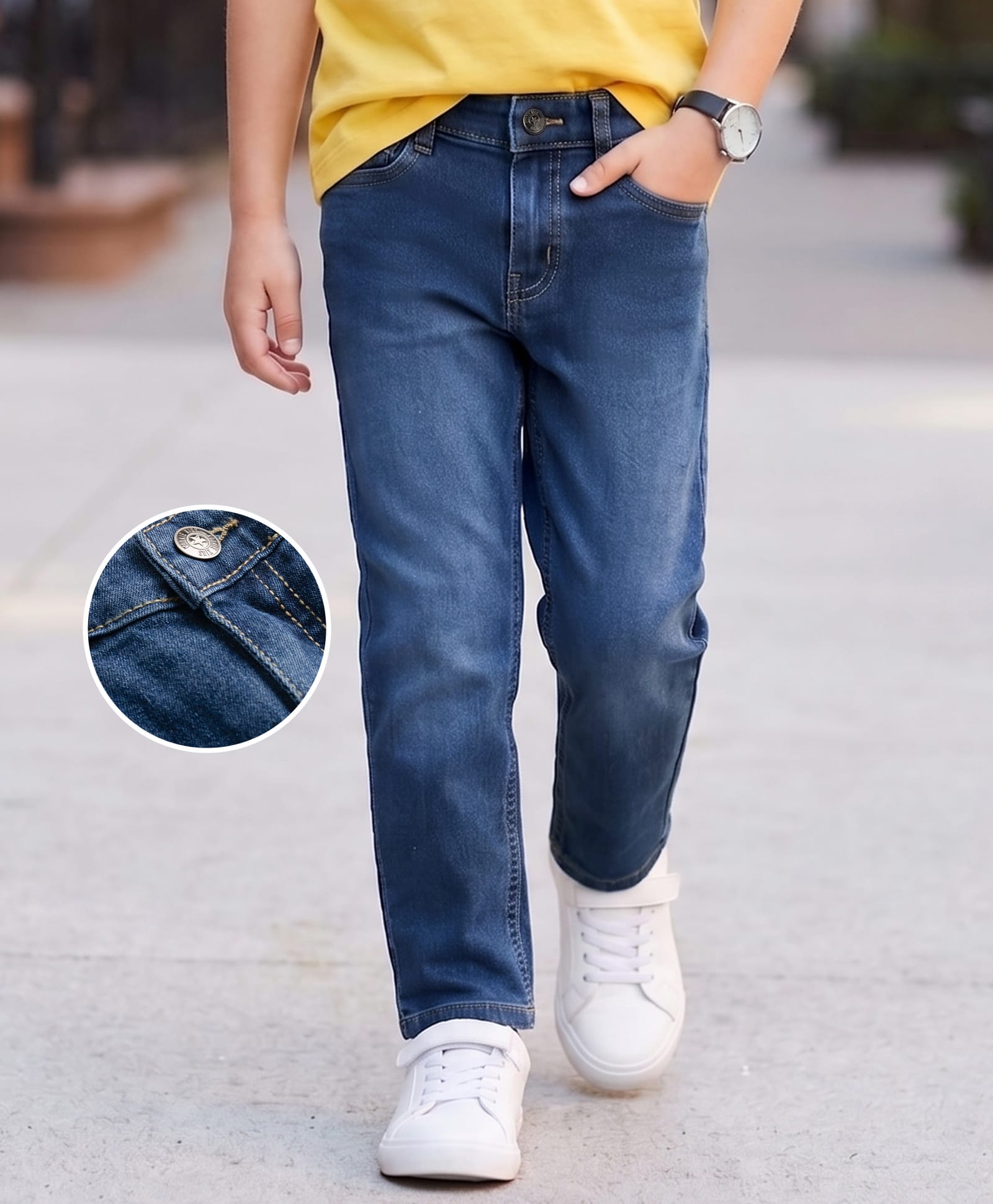 kookie kids india Kookie Kids Woven Full Length Solid Denim Jeans - Blue-picture-13