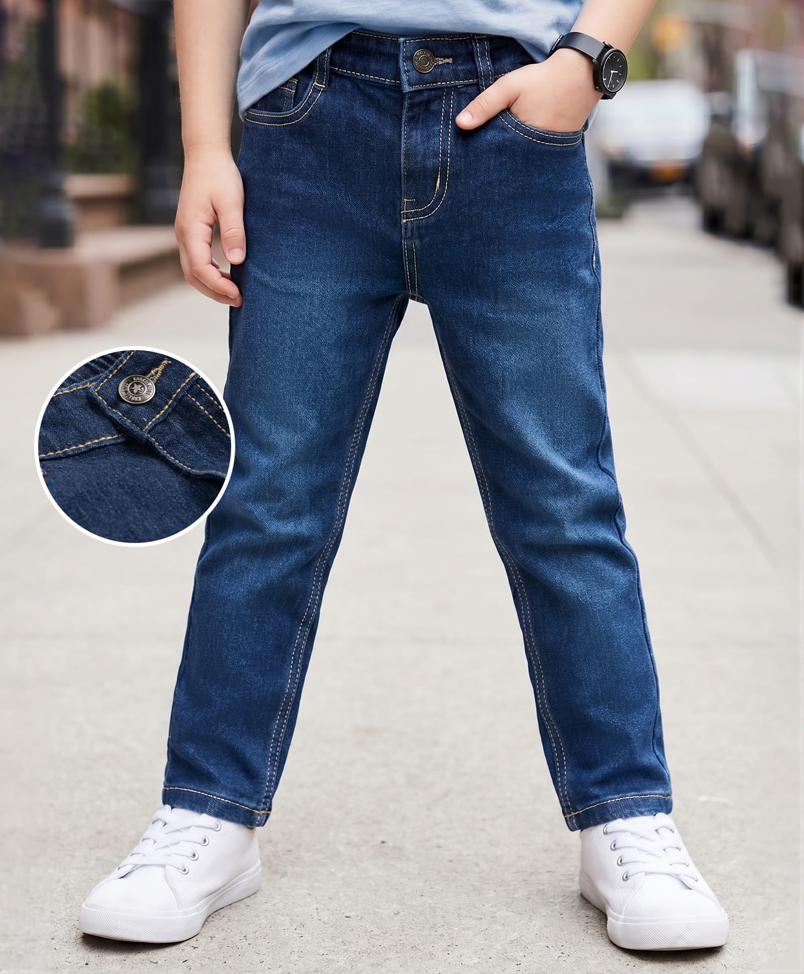 kookie kids india Kookie Kids Denim Woven Full Length Washed Jeans - Navy Blue-picture-16