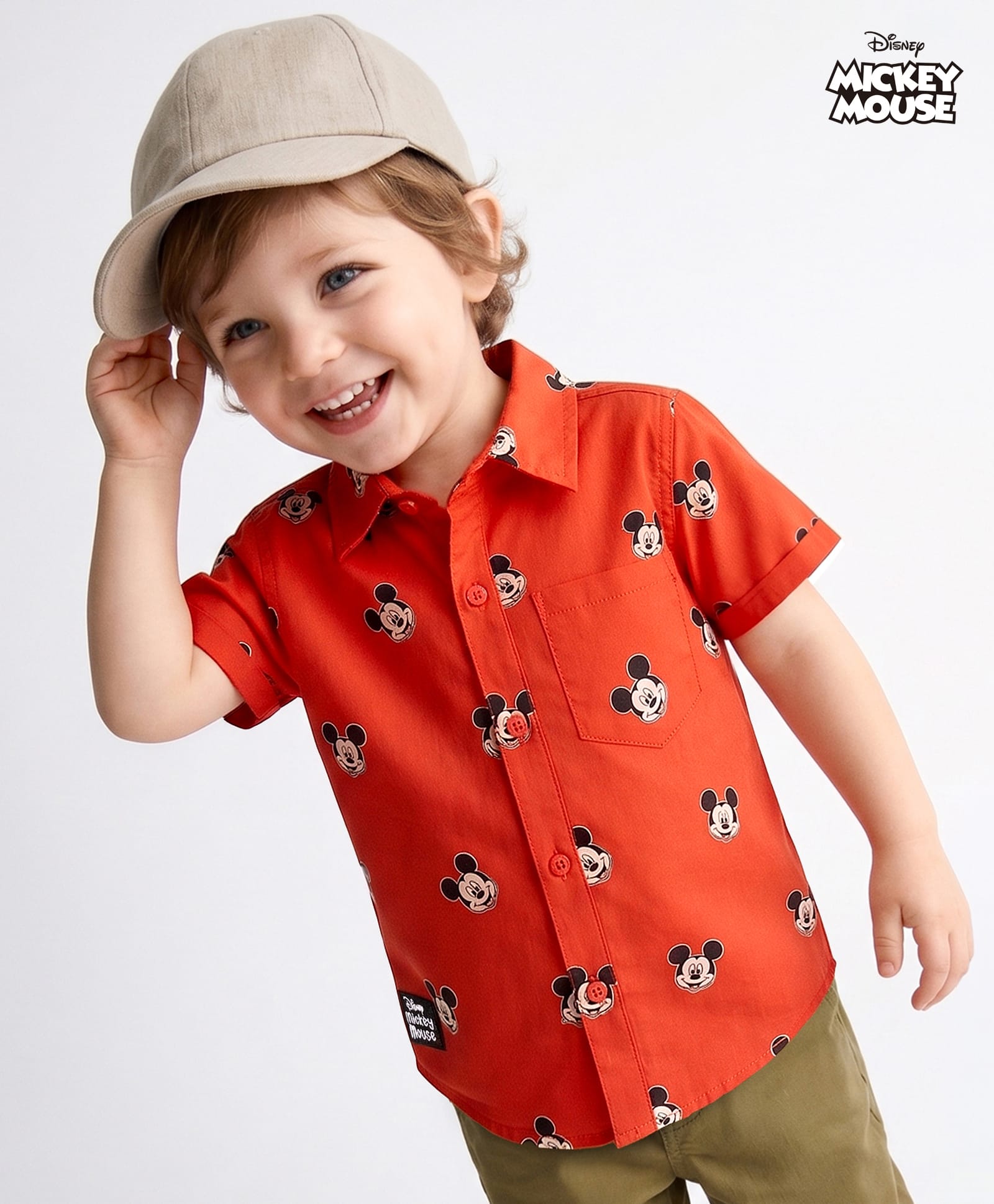 Babyhug Disney 100% Cotton Woven Half Sleeves Shirt With Mickey Mouse Graphic- Red-image-48