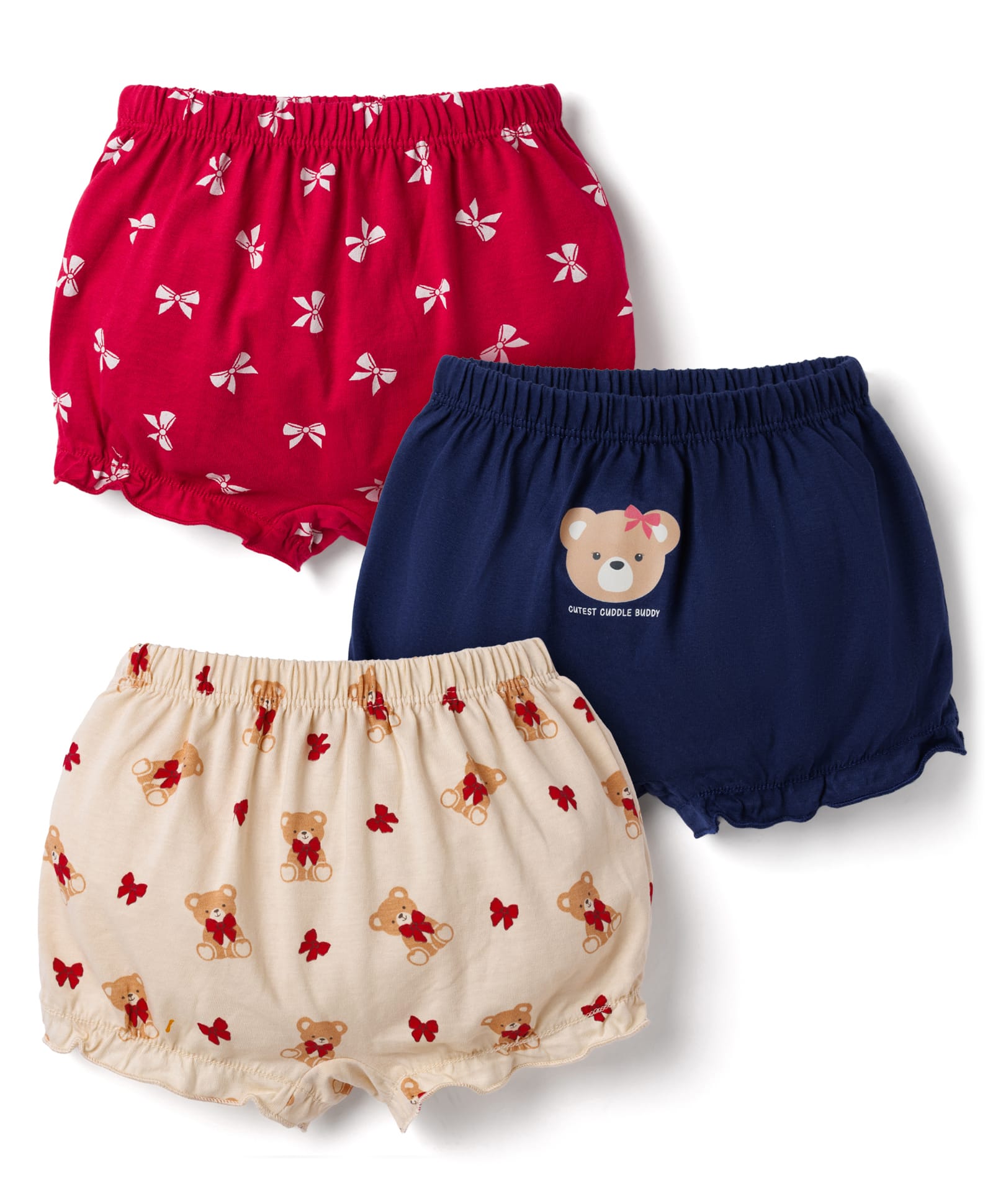 Babyhug 100% Cotton Knit Bloomers With Teddy Bear Print Pack of 3 - Multicolor-image-41