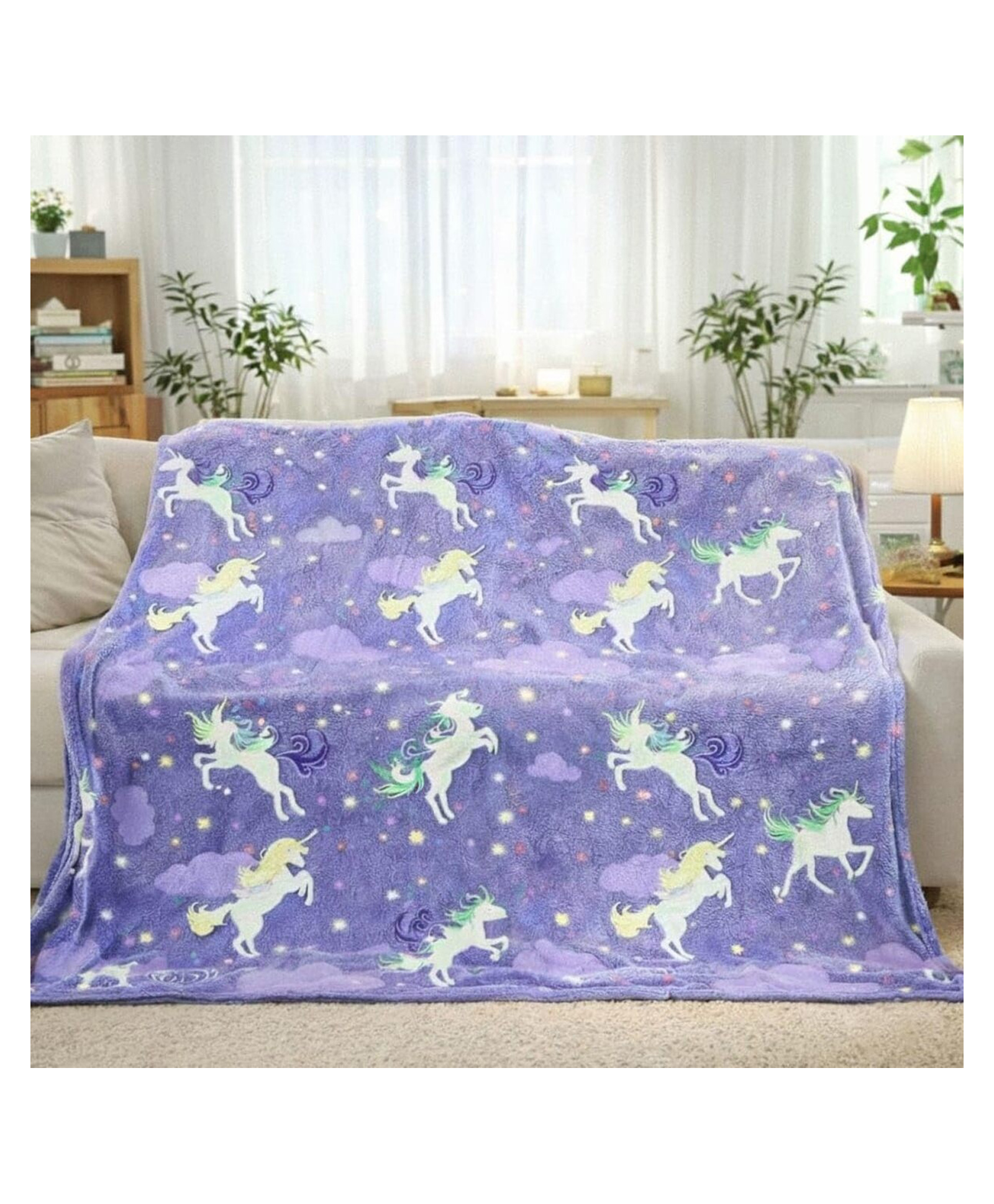 TONY STARK ULTRAAGLOW Glow in The Dark Blanket for Kids (0-15 Years, 200x152 Cm) Soft Flannel Fleece Throw, Cozy & Warm All-Season Radium Blanket (Violet Flying Unicorn)-picture-19