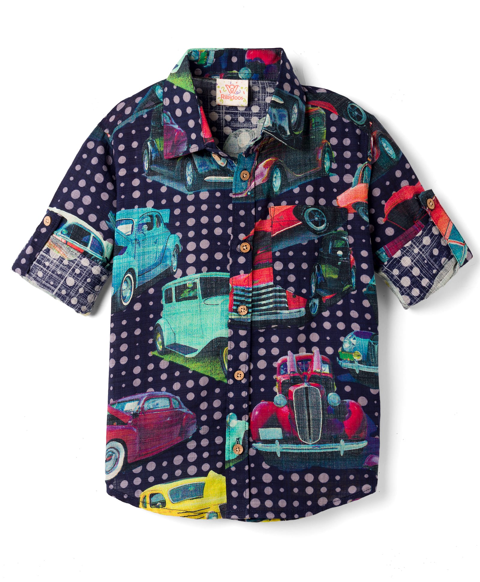 Rikidoos Cotton Woven Full Sleeves Shirt With Car Print - Navy Blue-picture-19