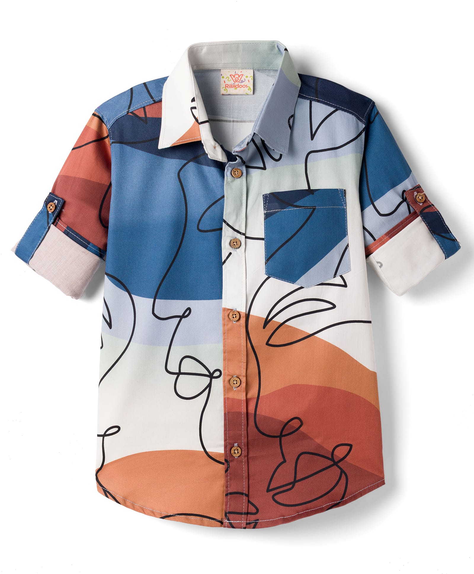 Rikidoos Cotton Woven Full Sleeves Abstract Printed Shirt - Blue & Brown-picture-37