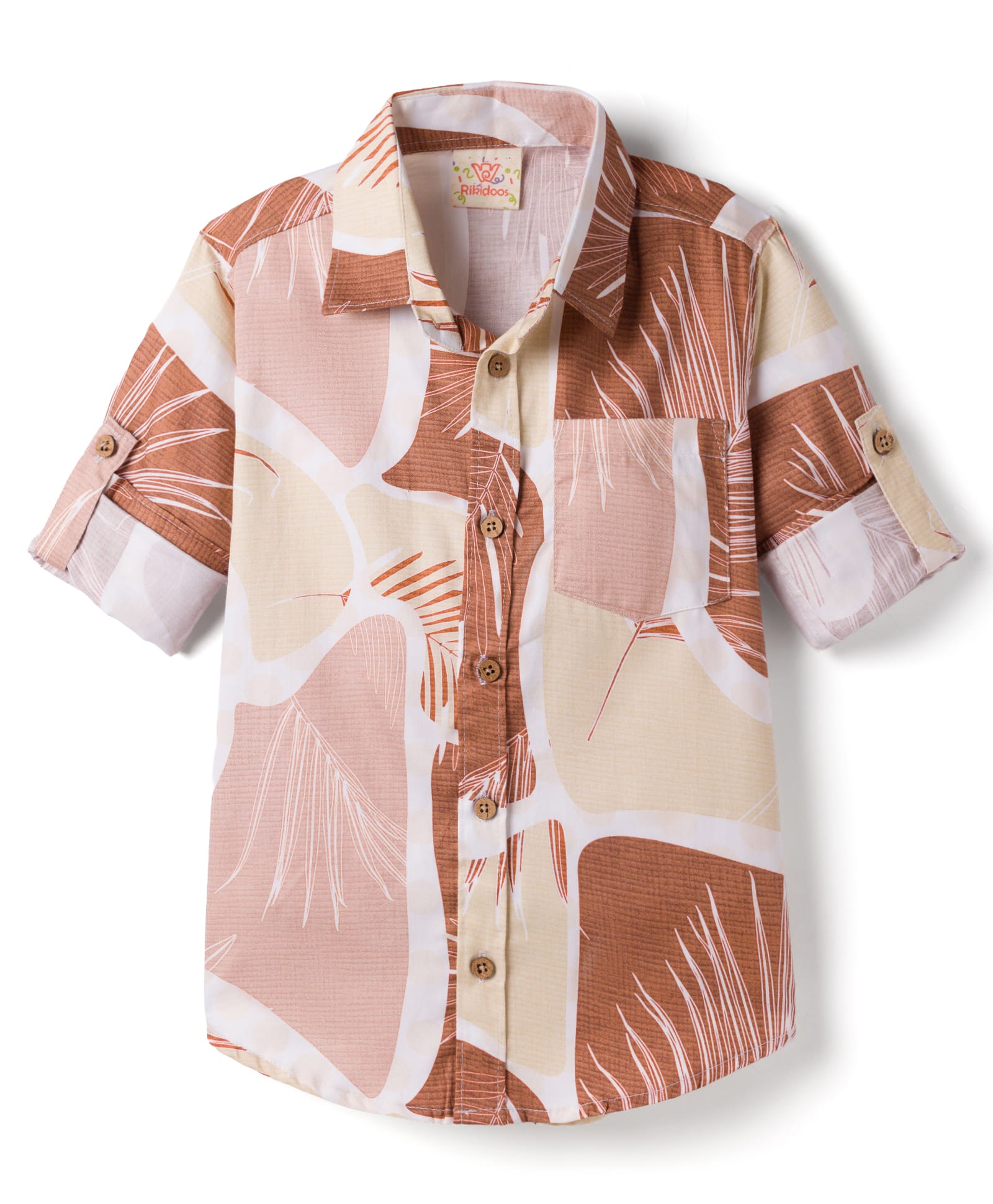 Rikidoos Cotton Woven Full Sleeves Shirt With Leaf Print - Brown-picture-35