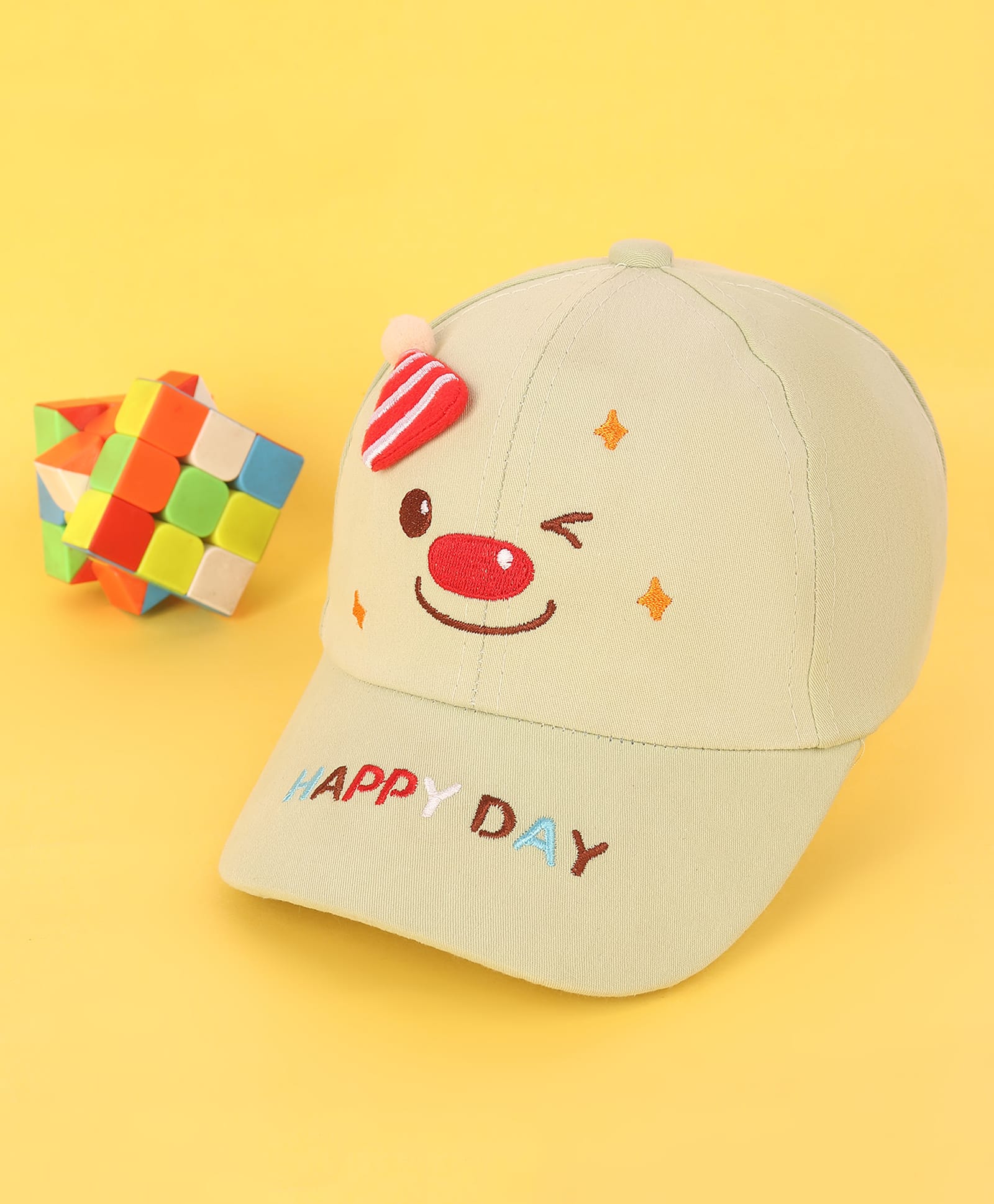 Kidofash Cotton Winky Face Embroidered Party Hat Applique Detailed Baseball Cap - Cream - Circumference - 32 Cms-picture-10