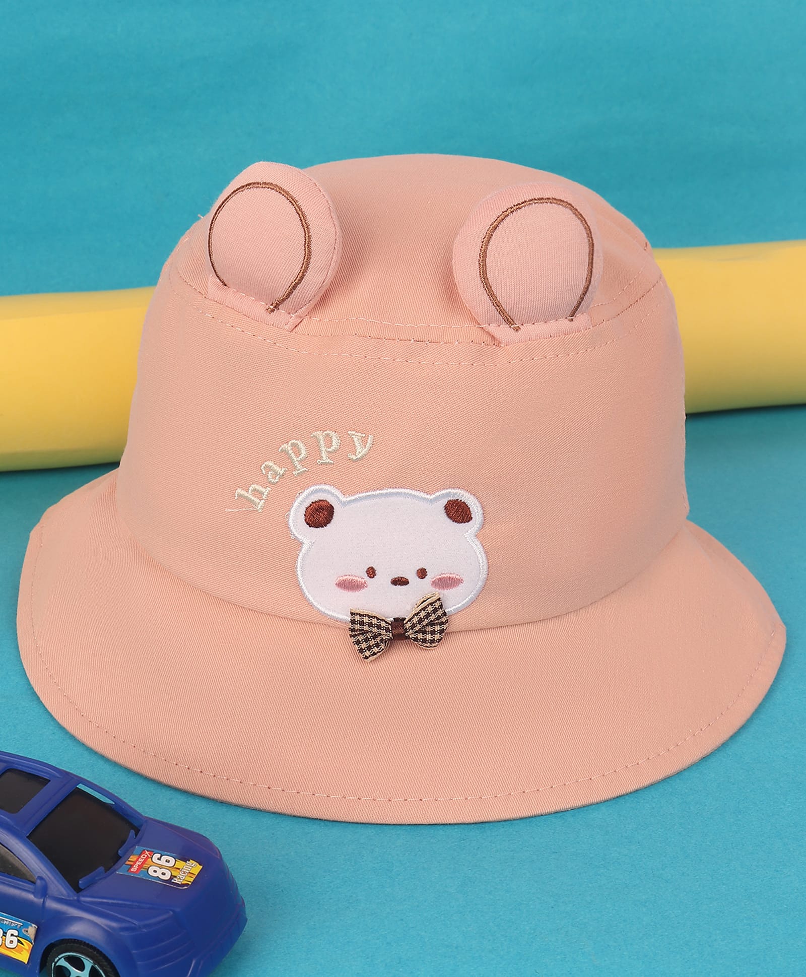 Kidofash Cotton Knit Teddy Embroidered Bucket Hat - Pink - Circumference 36 Cm-image-42