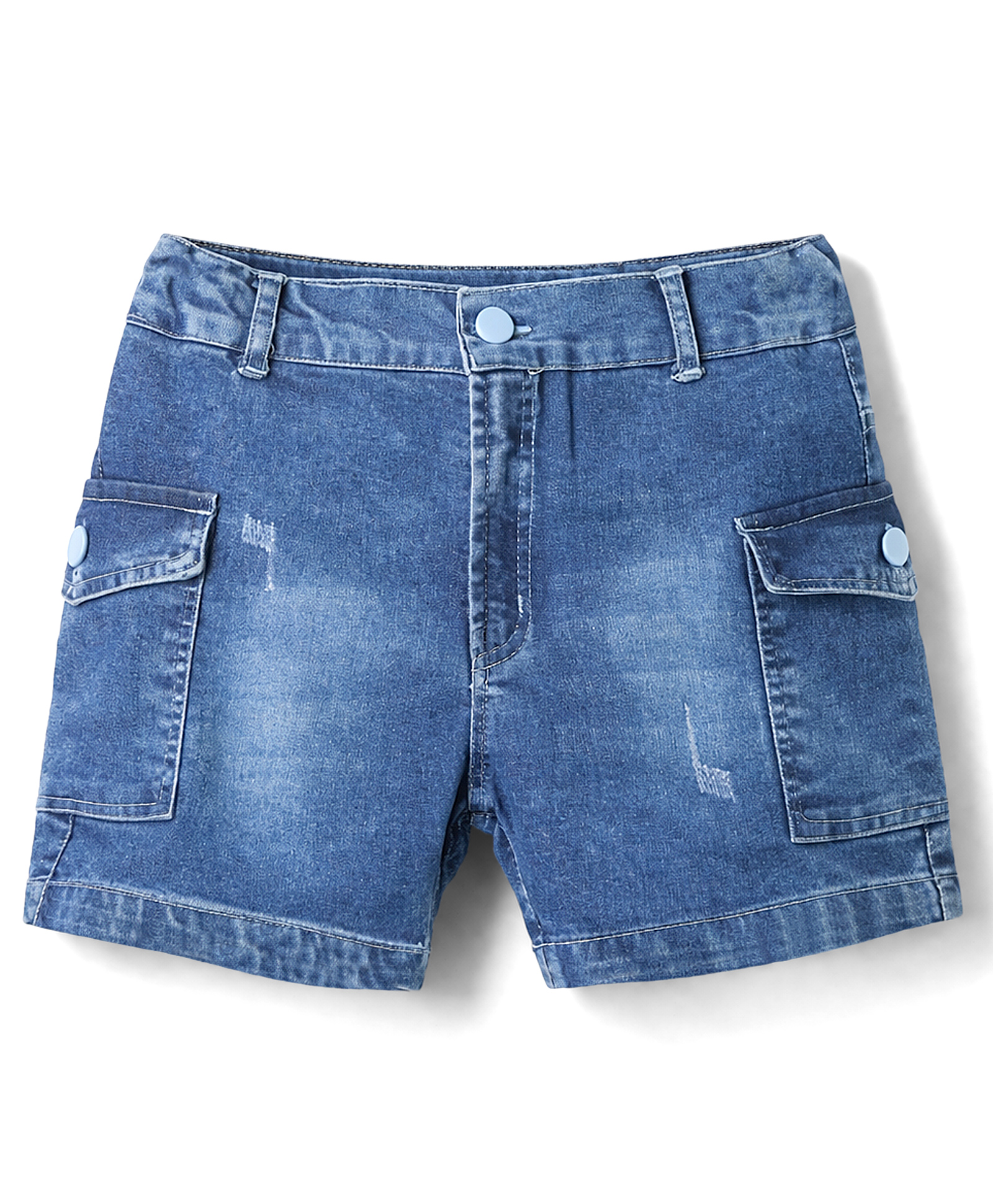 Olio Kids Knit Above Knee Length Solid Denim Shorts - Light Blue-picture-13