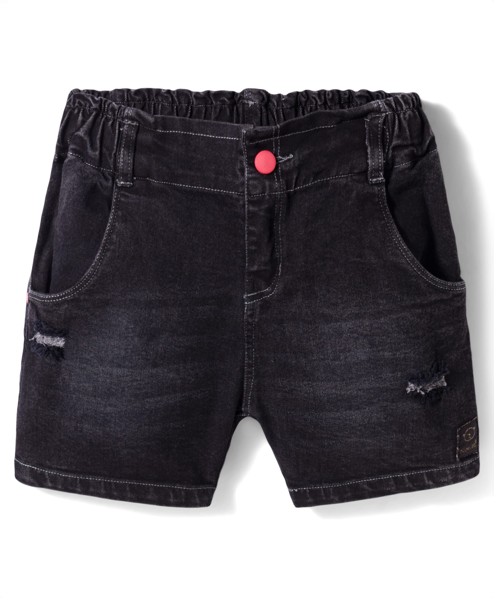Olio Kids Knit Above Knee Length Solid Denim Shorts with Distressed Pattern - Navy Blue-image-44