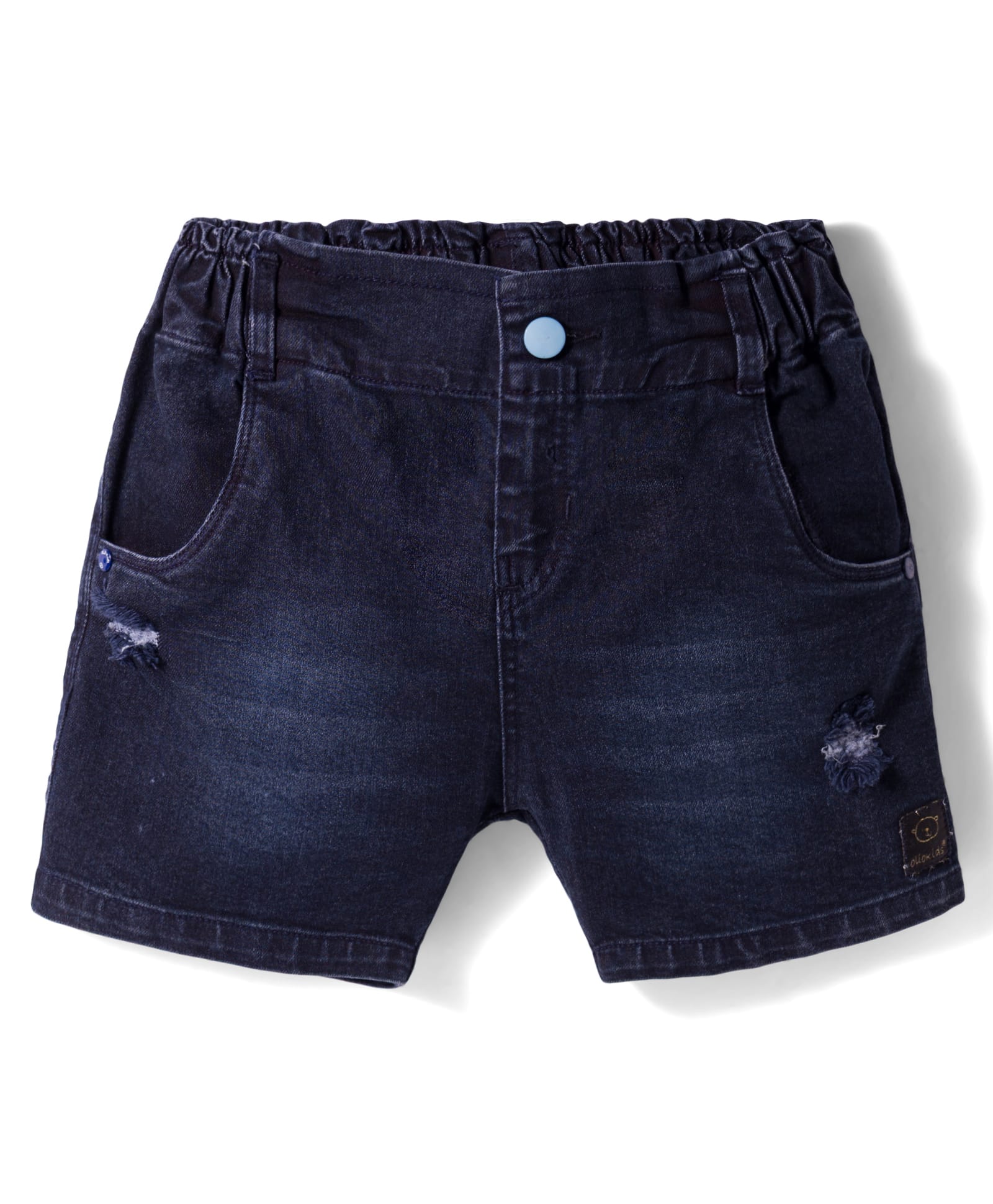 Olio Kids Knit Above Knee Length Solid Denim Shorts with Distressed Pattern - Light Blue-picture-11