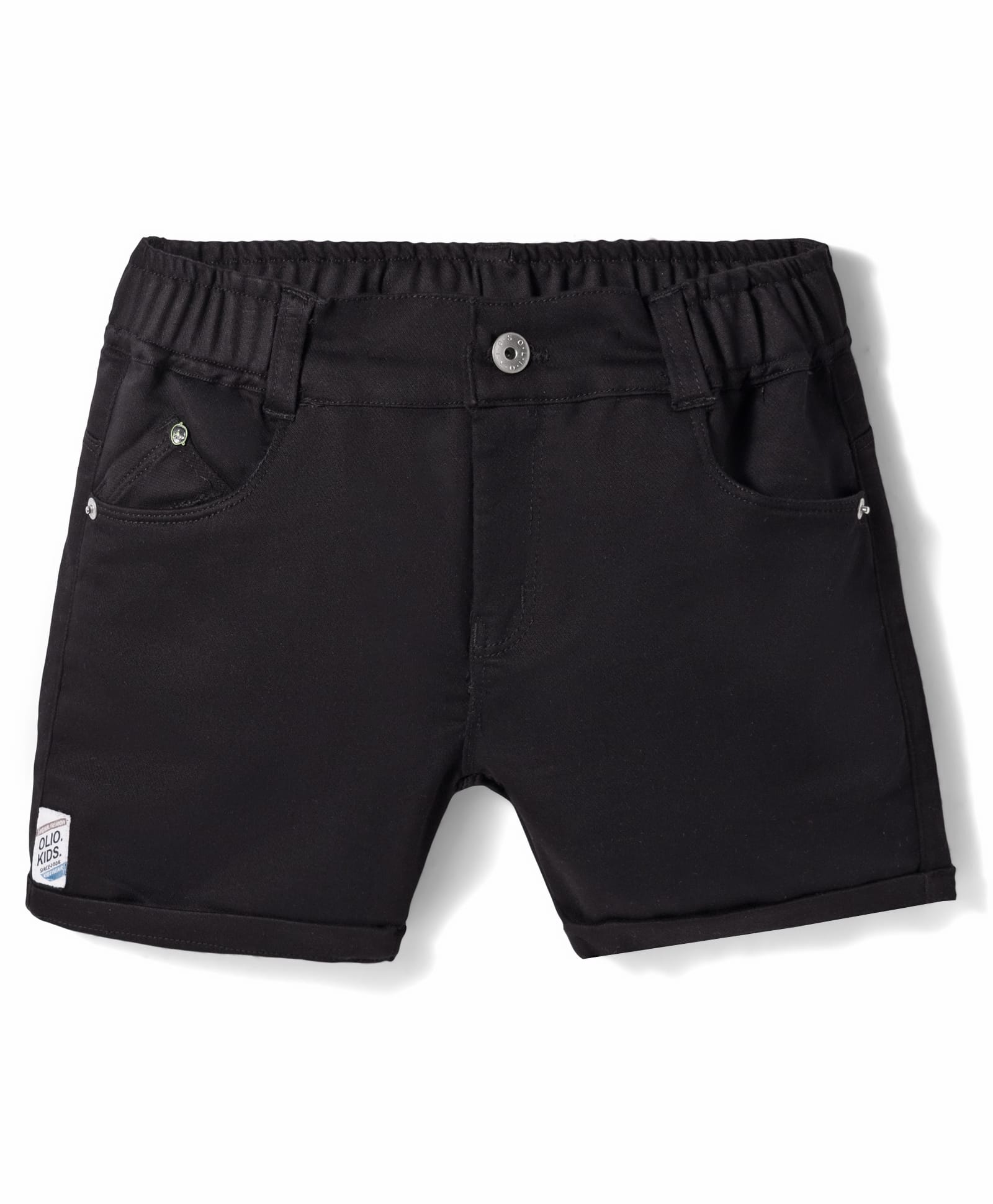 Olio Kids Knit Above Knee Length Solid Denim Shorts - Black-image-10