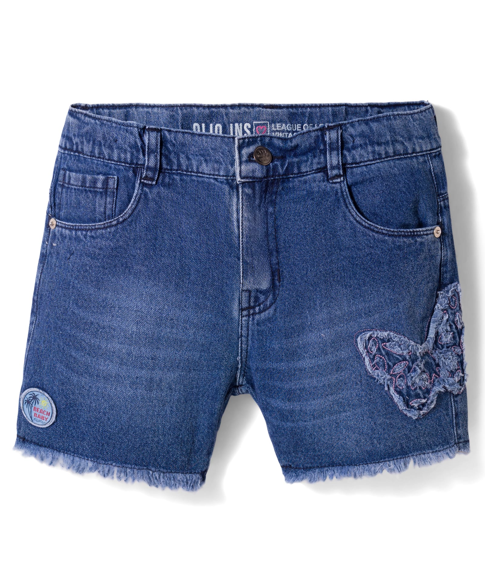 Olio Kids Knit Above Knee Length Denim Shorts with Patch Detailing - Blue-picture-19