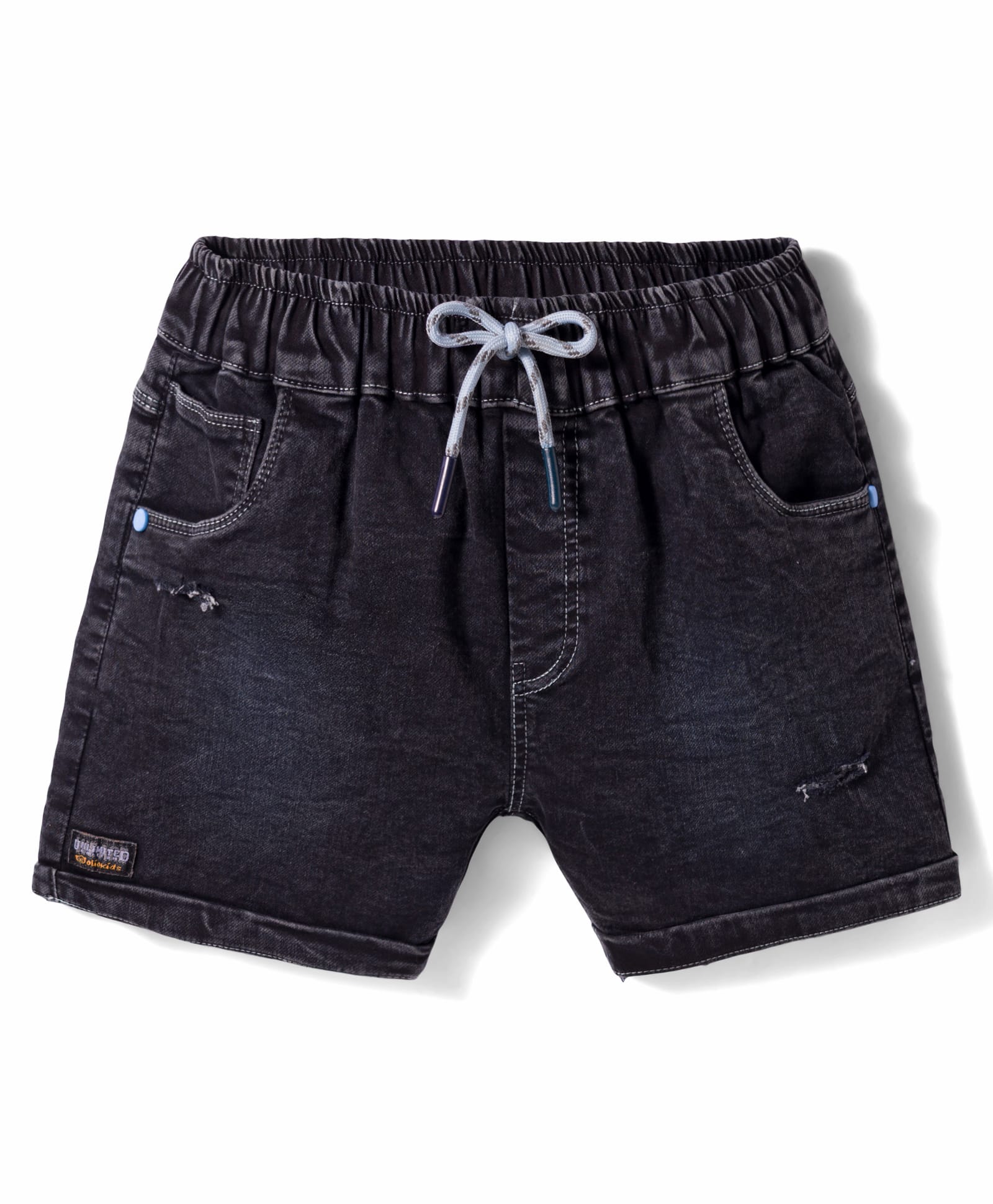 Olio Kids Knit Above Knee Length Solid Denim Shorts - Navy Blue-picture-23