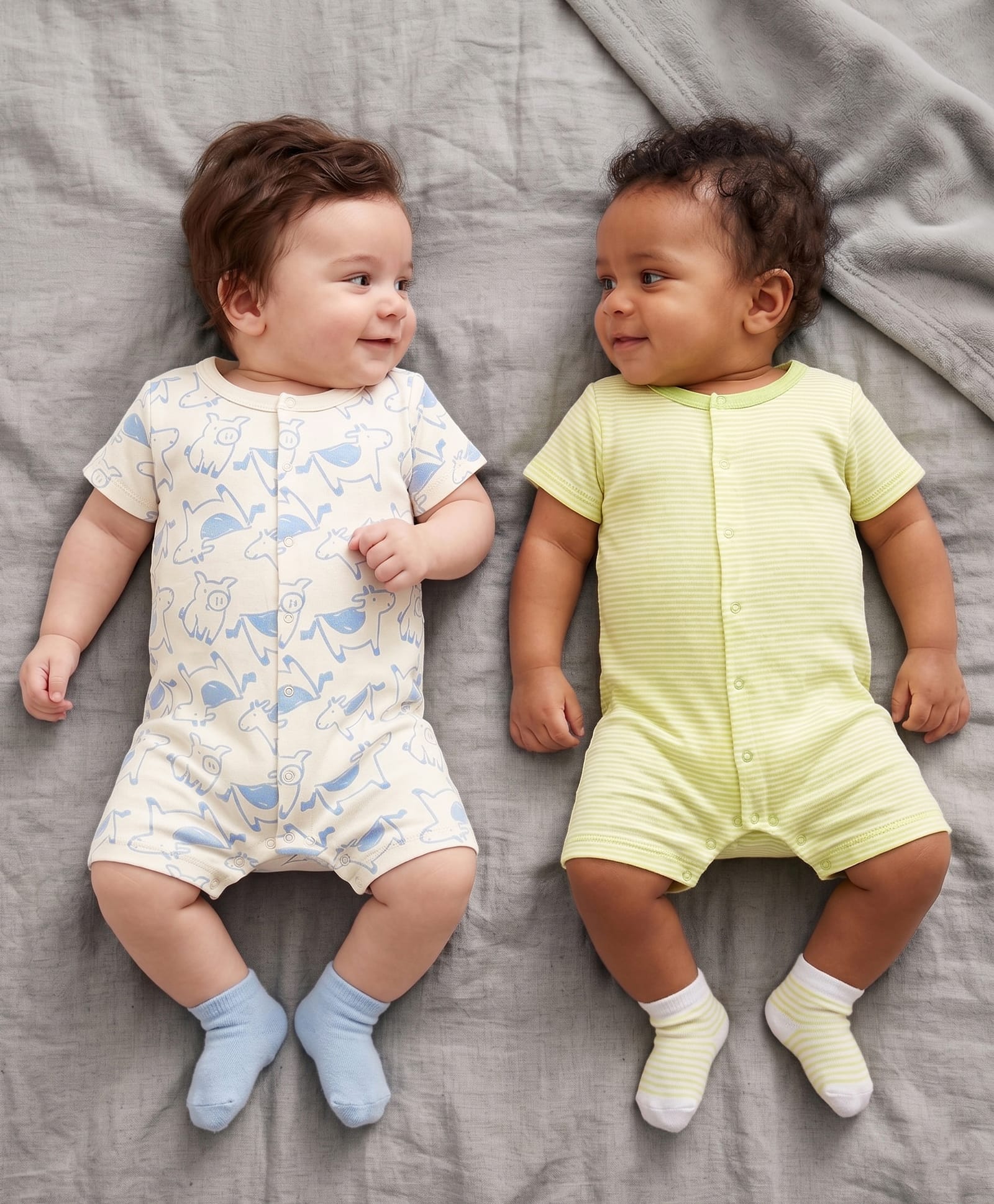 Kookie Kids India Interlock Knit Half Sleeves Rompers With Animal Print Pack of 2 - Multicolor-picture-25