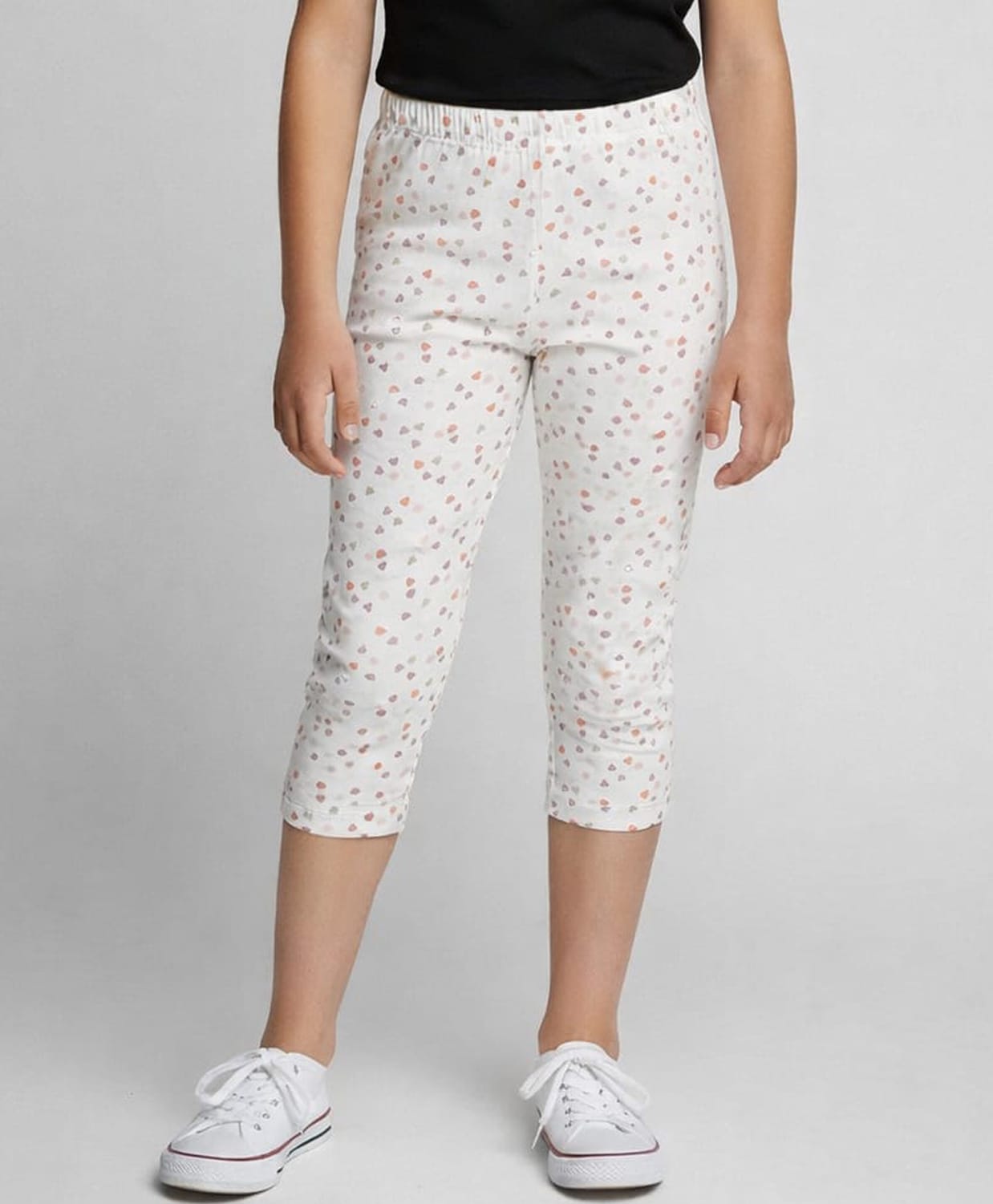 Charm n Cherish Knit Cotton Capri Length Printed Heart Printed Leggings - Off White-image-22