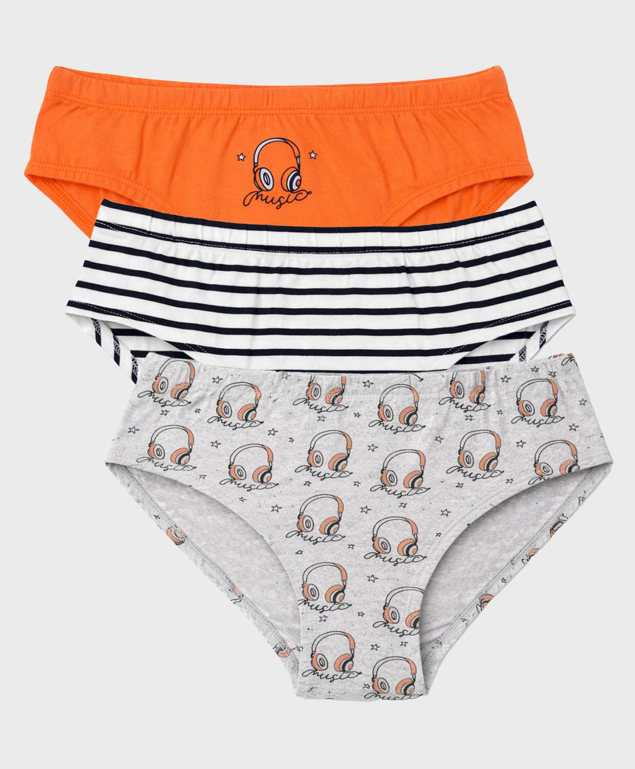 Charm n Cherish Cotton Knit Pack Of 3 Striped & Headphones Printed Briefs - Multi Colour-picture-38