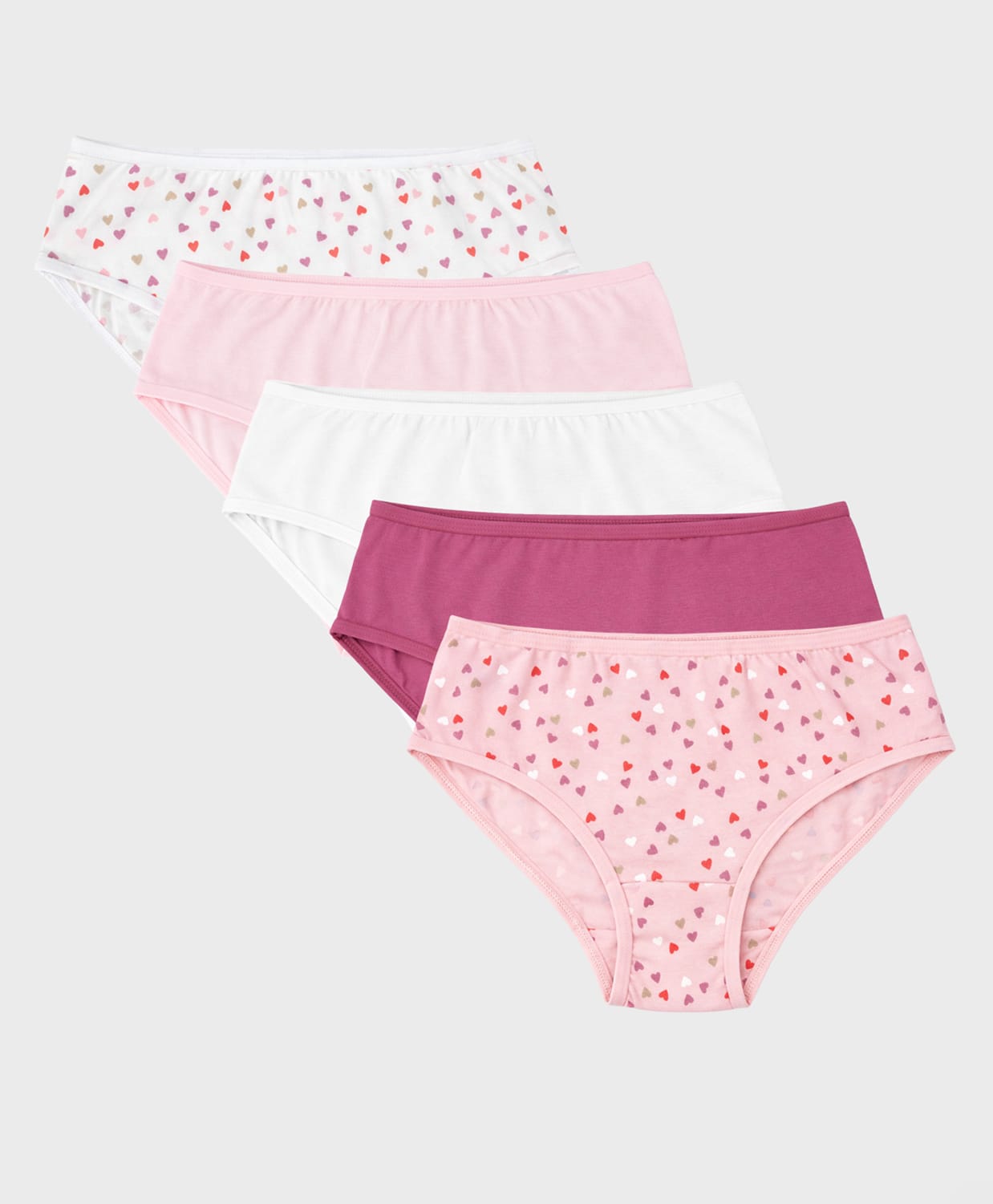 Charm n Cherish Cotton Knit Pack Of 5 Hearts Printed & Solid Panties - Multi Colour-picture-12