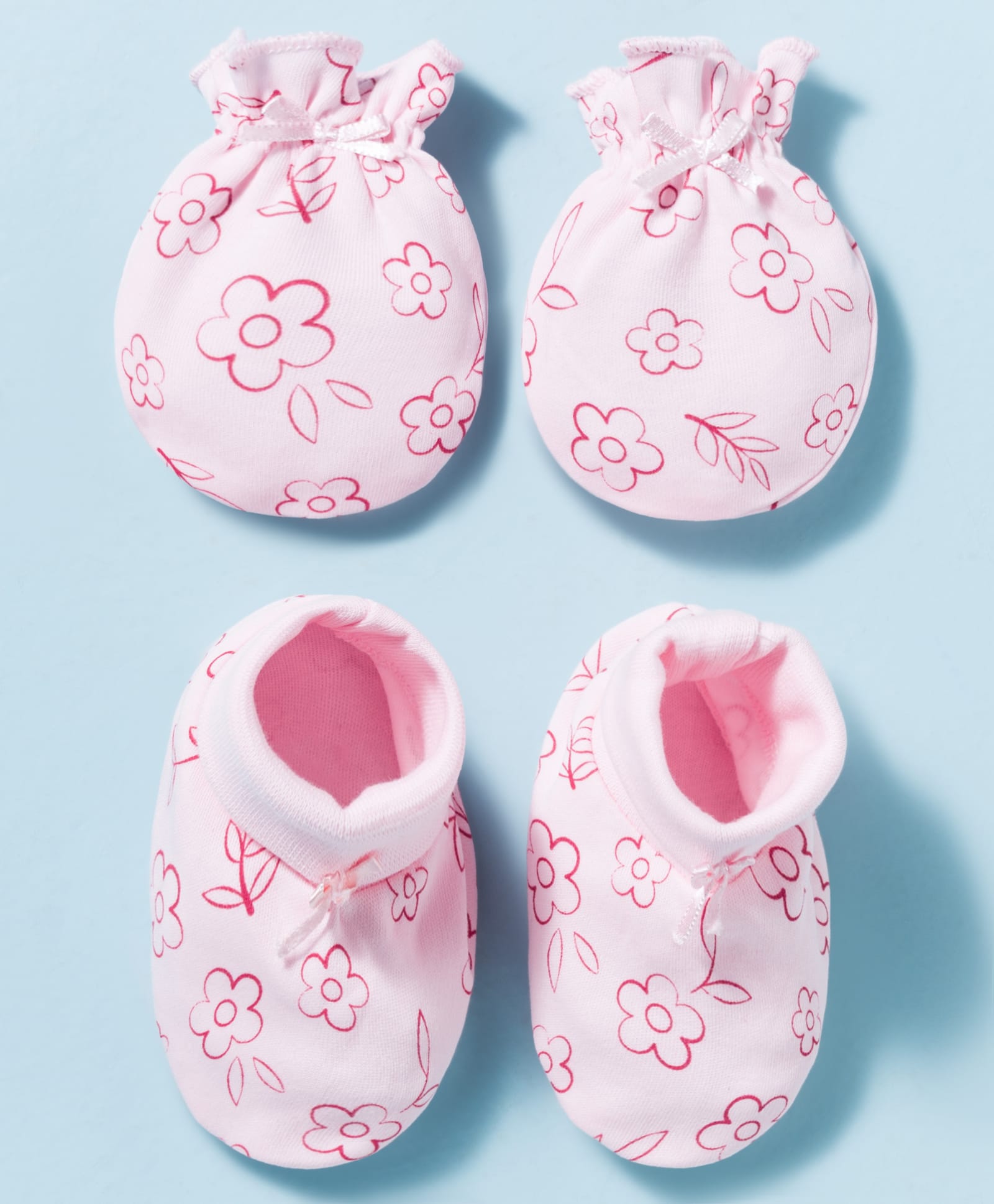 Babyhug 100% Cotton Interlock Knit Mittens & Booties With Floral Print - Pink-image-45