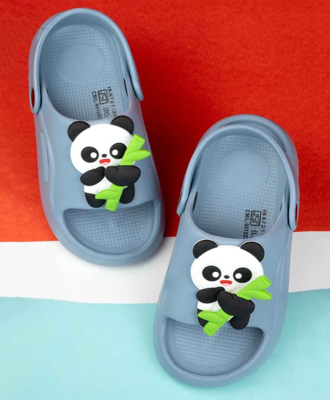 Yellow Bee Panda Applique Slingback Clogs - Blue