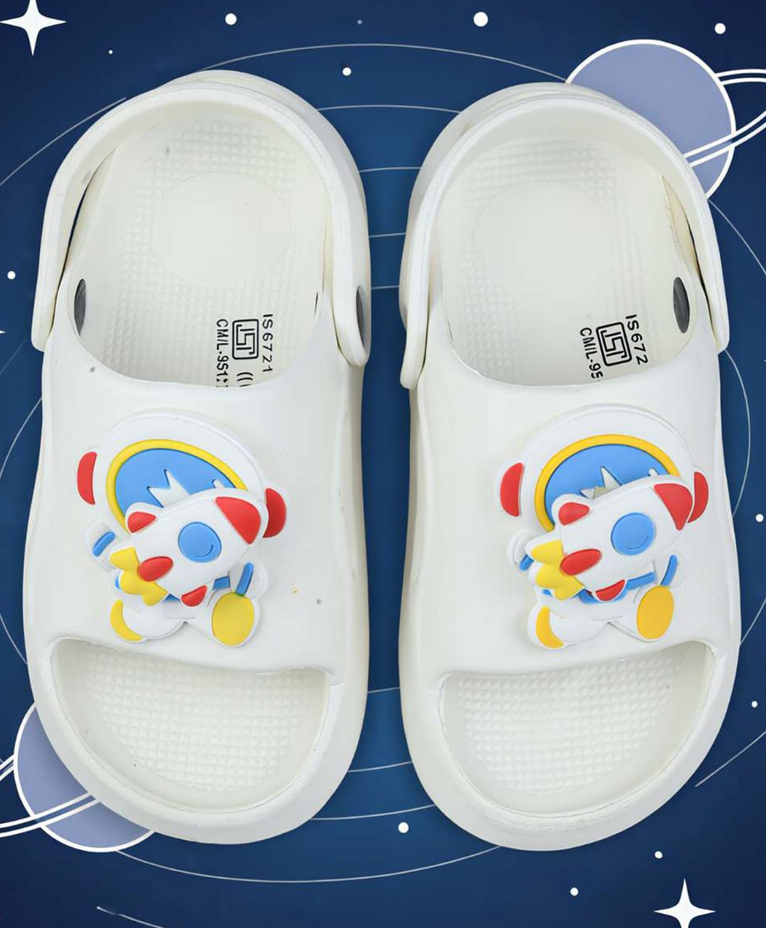 Yellow Bee Astronaut Applique Slingback Clogs - White-picture-11