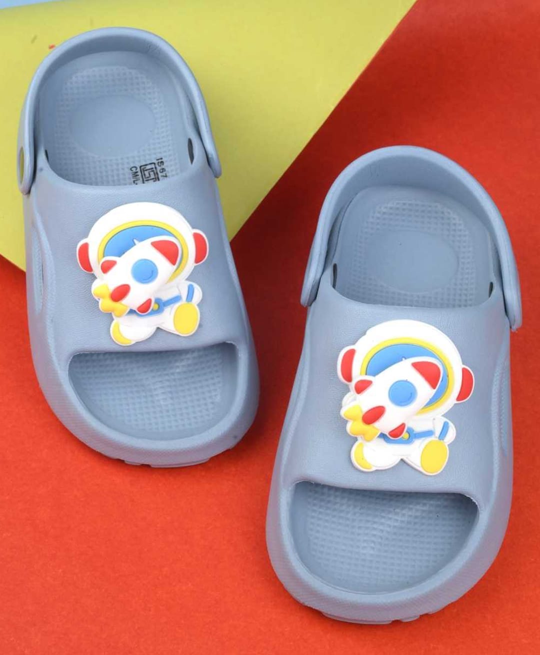 Yellow Bee Astronaut Applique Slingback Clogs - Blue