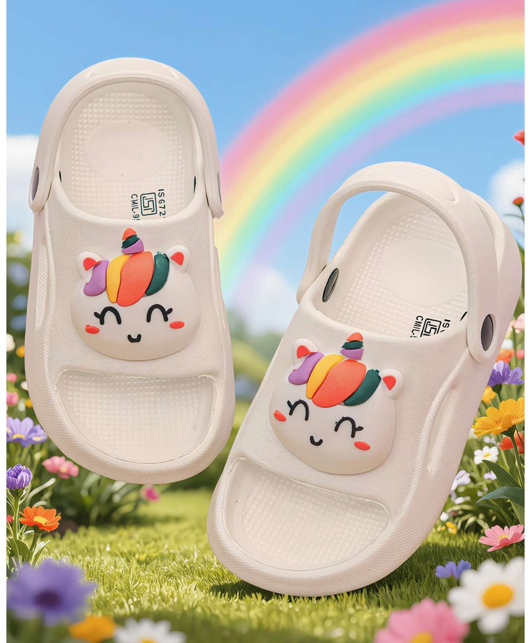 Yellow Bee Unicorn Applique Detailed Slingback Sandals - White-picture-18