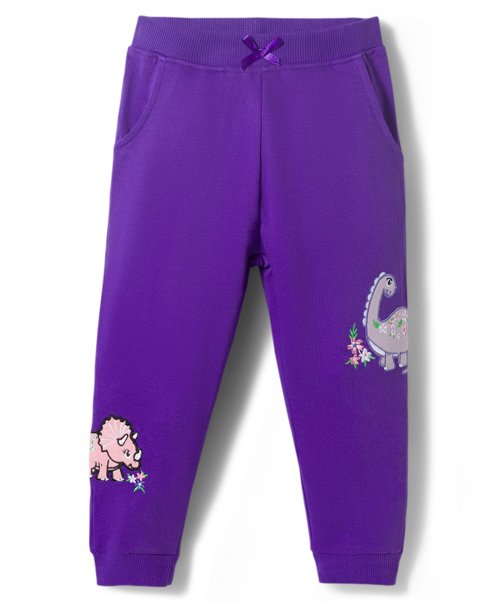 Babyhug Terry Knit Full Length Track Pants With Animal Embroidery - Purple-picture-20