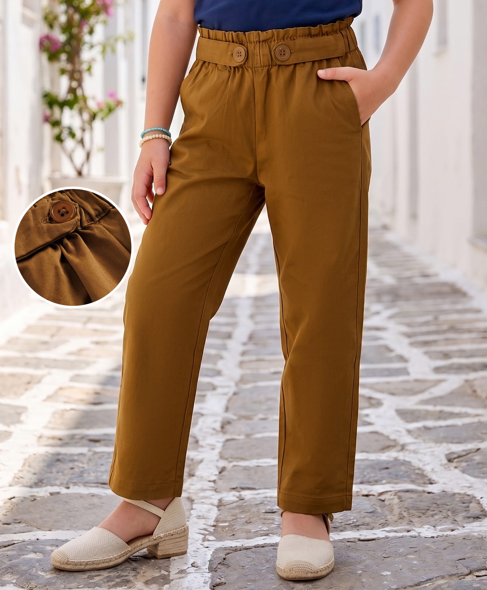 kookie kids india Kookie Kids Twill Woven Full Length Solid Lounge Pant - Khaki-picture-26