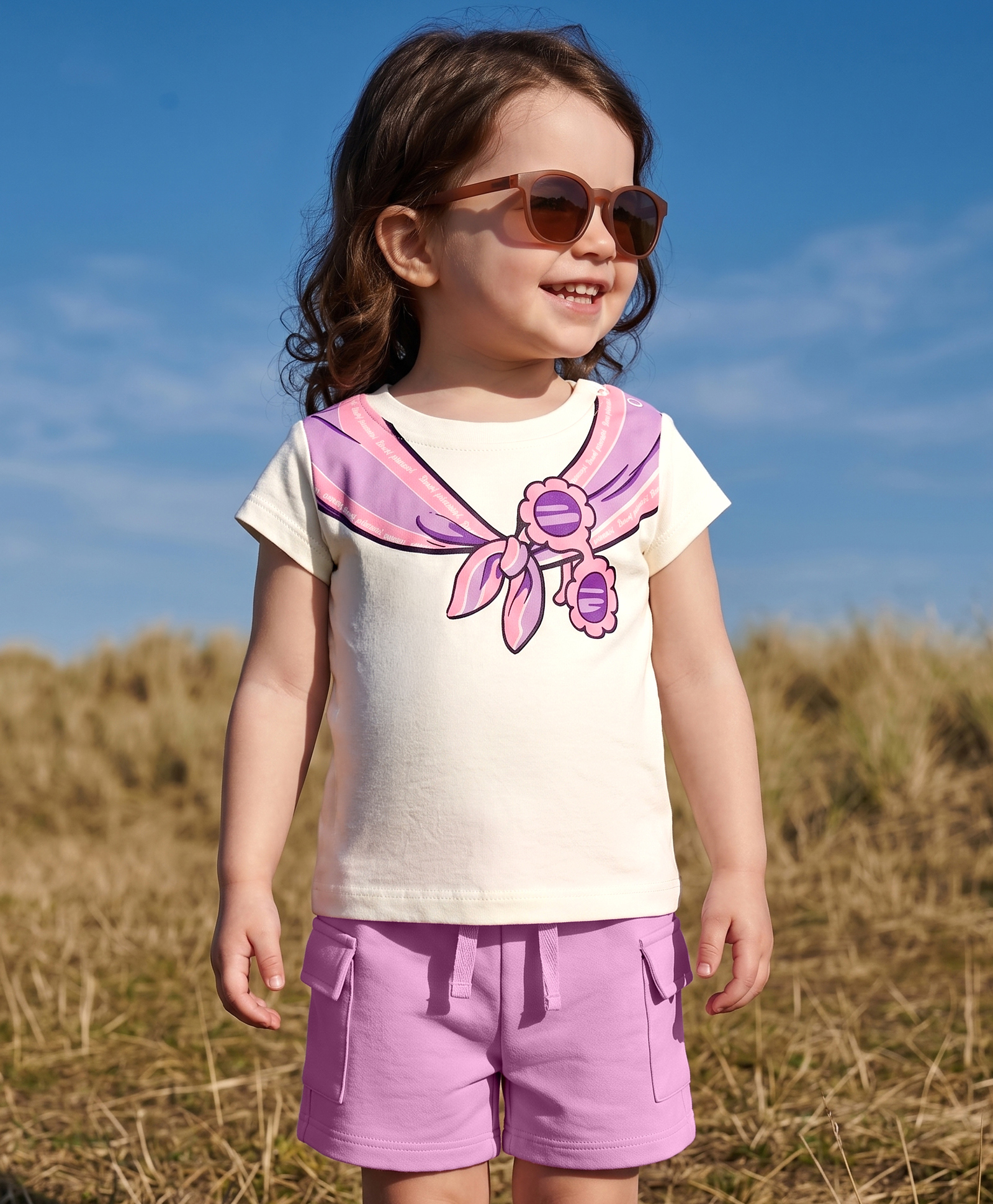Babyoye 100% Cotton Knit Half Sleeves Sunglasses Printed T-Shirt & Shorts Set - Lavender-picture-19