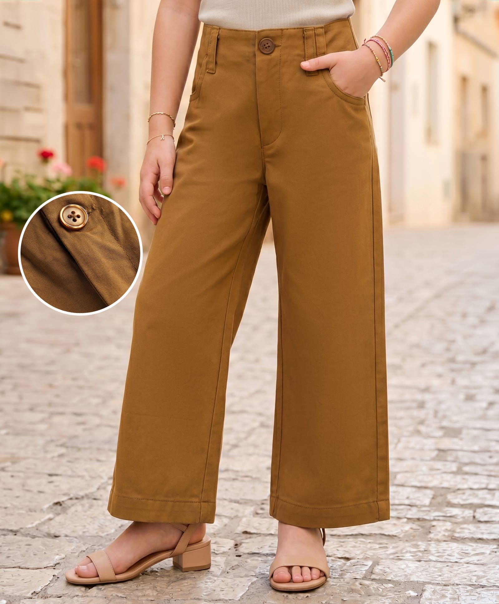 kookie kids india Kookie Kids Twill Woven Full Length Solid Lounge Pant - Khaki-picture-17