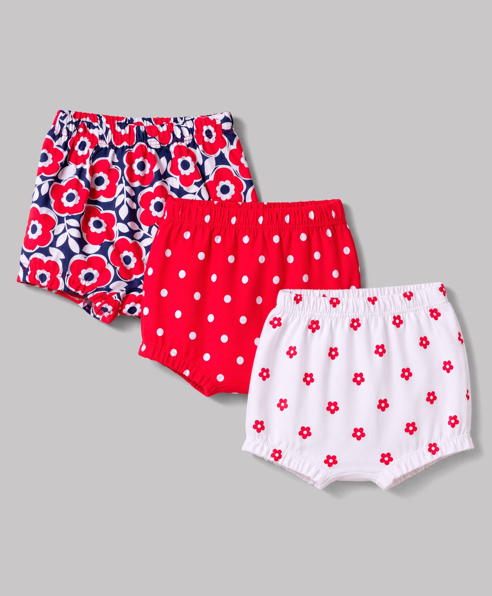 Babyhug Cotton Single Jersey Knit Bloomers With Dot and Floral Print Pack of 3 -Pink,White,Red-image-40