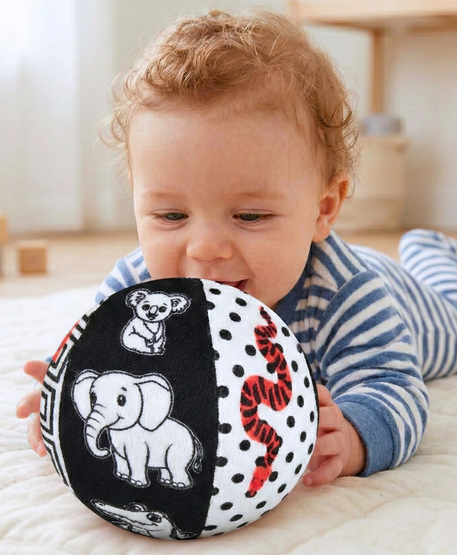 Seraphina High Contrast Sensory Toy Soft Ball for Babies & Infants - Newborn Visual Stimulation, 14 Flash Card Like Animals | Observation Skills, Gifts for 0 to 18 Months, Black and White-image-24