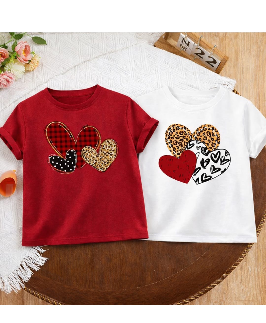 Luke and Lilly Cotton Blend Knit Pack Of 2 Half Sleeves Heart Printed Tees - Red & White-picture-12