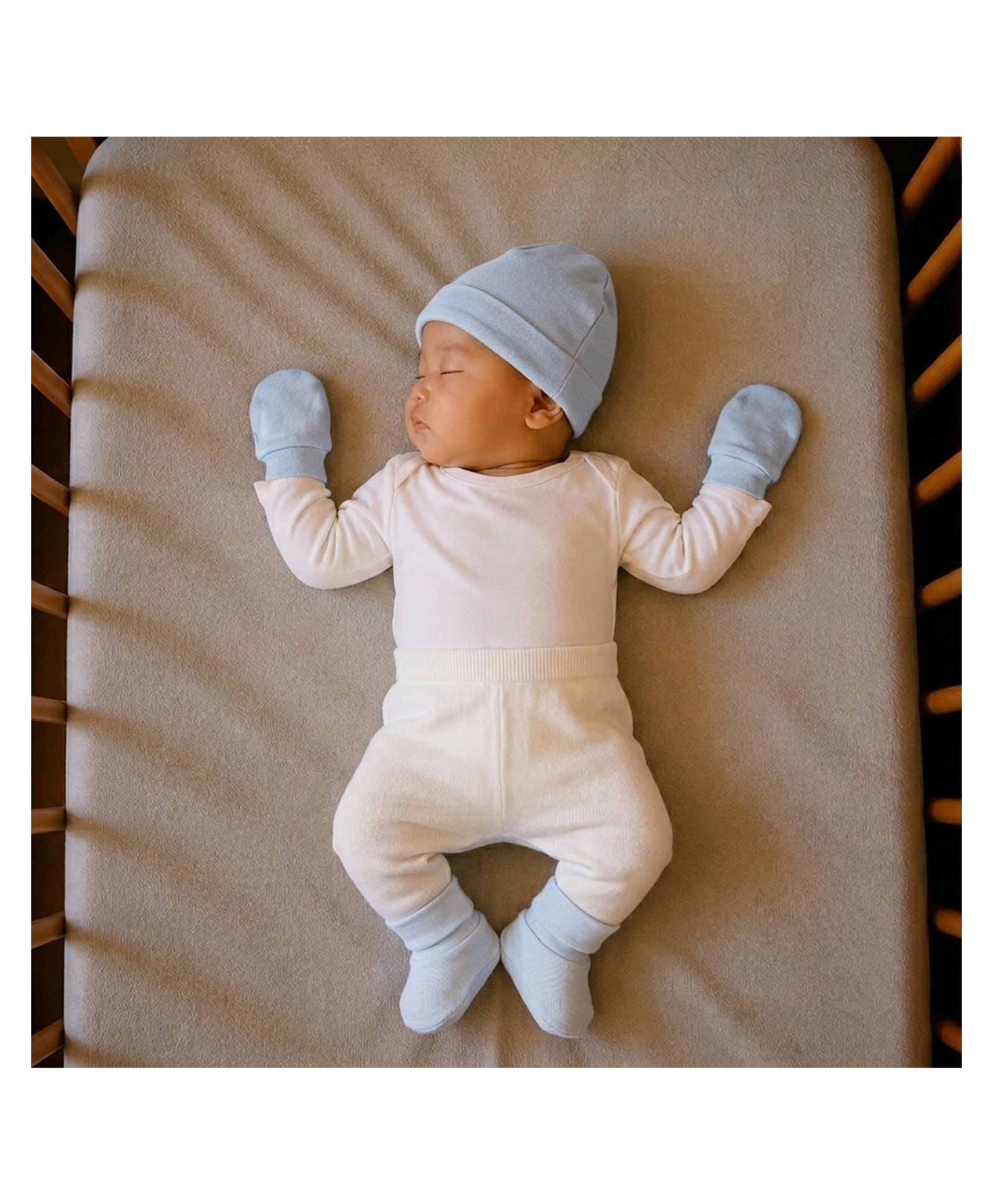 PREKIES Cotton Knit Solid Cap Mittens & Booties - Blue-image-40