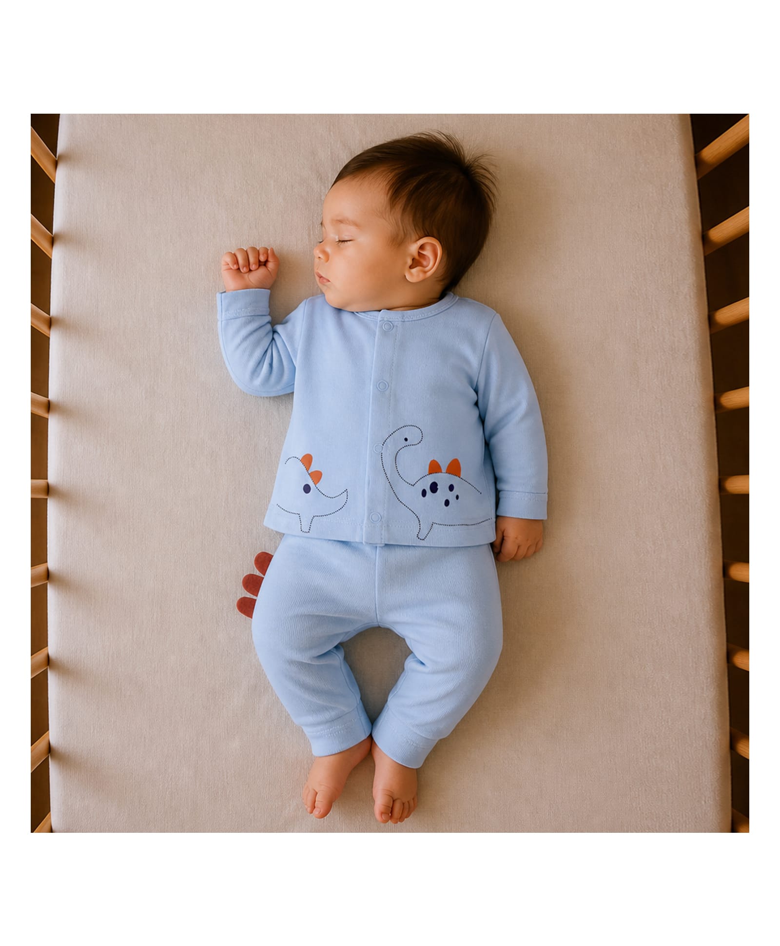 PREKIES Cotton Knit Full Sleeves Dinosaur Printed Top & Pants Set - Light Sky Blue-image-18