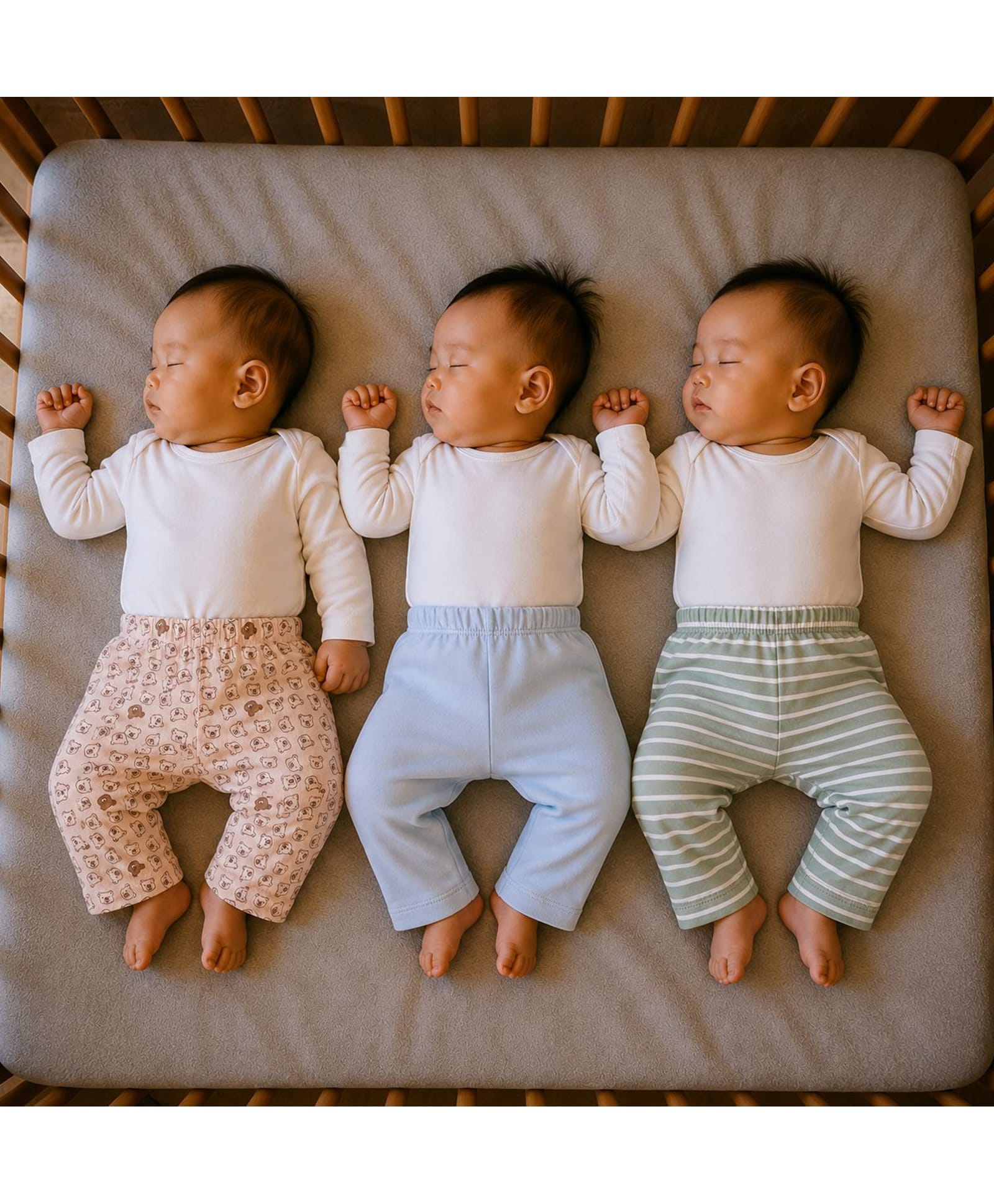 PREKIES Cotton Knit Pack Of 3 Solid Striped & Bear Printed Pajamas - Multi Colour-picture-19