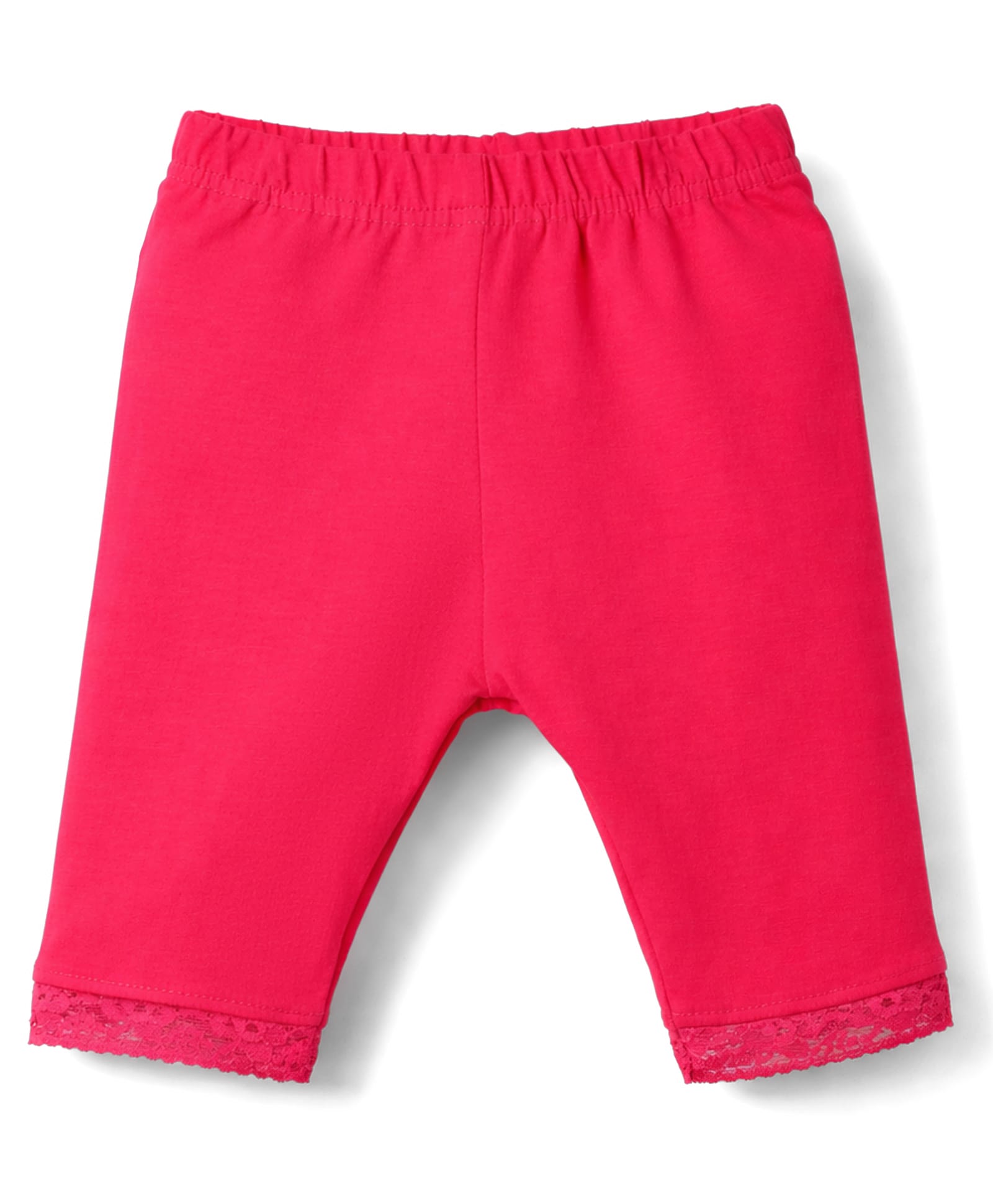 Babyhug Cotton Lycra Knit Three Fourth Solid Leggings With Lace Detailing - Dark Pink-picture-20