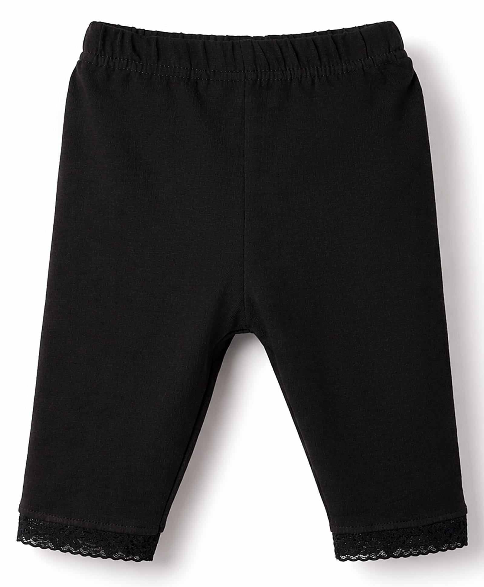 Babyhug Cotton Lycra Knit Three Fourth Solid Leggings With Lace Detailing - Black-picture-20