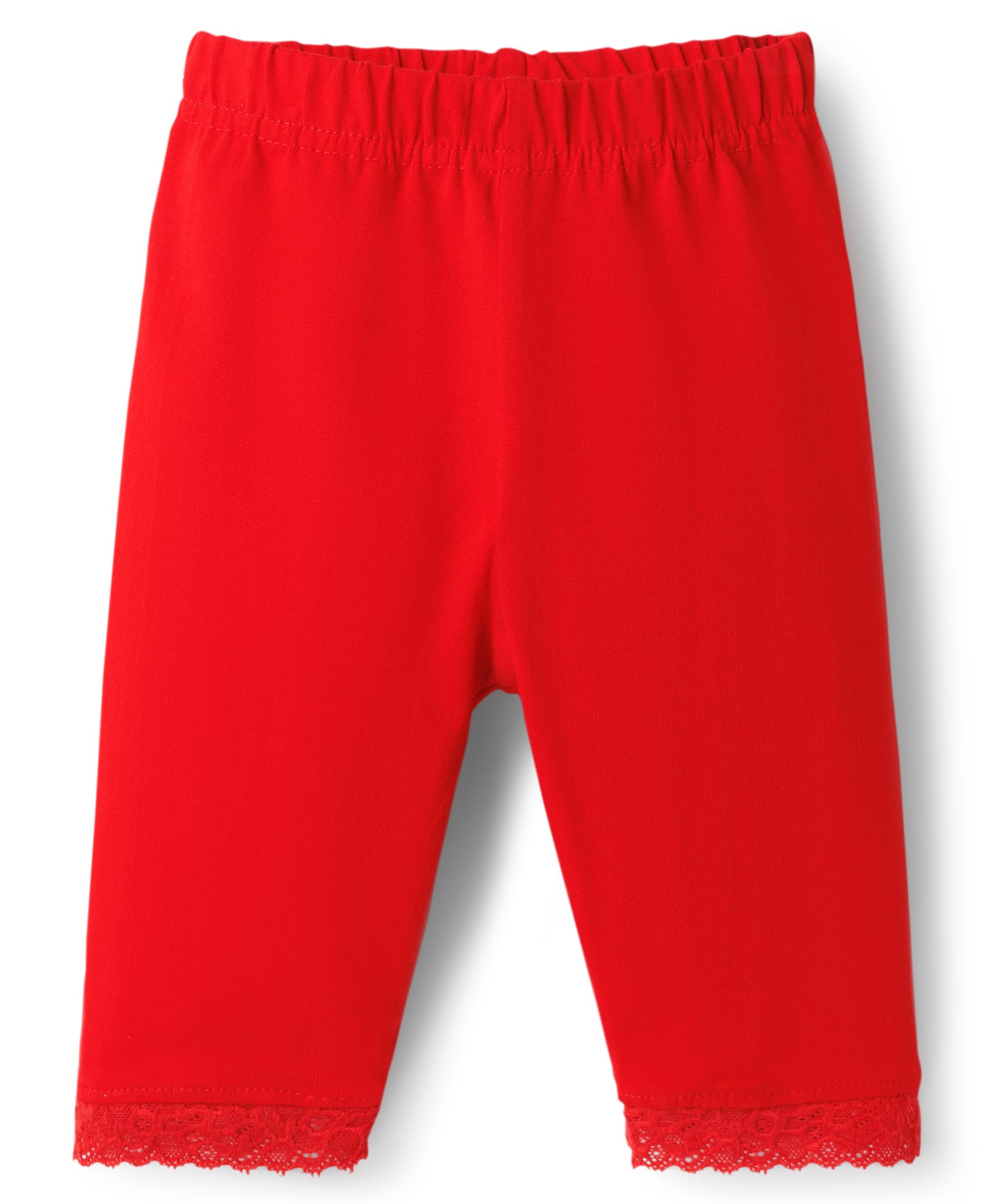 Babyhug Cotton Lycra Knit Three Fourth Solid Leggings With Lace Detailing - Red-picture-24
