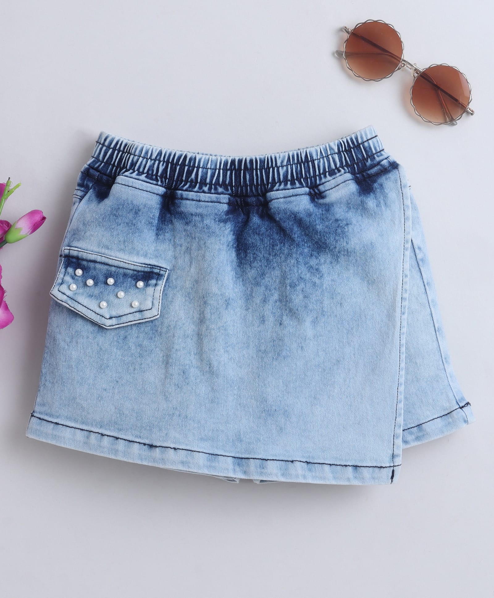 Bright Stars KIDSWEAR Denim Pearl Embellished Skorts - Blue-picture-28