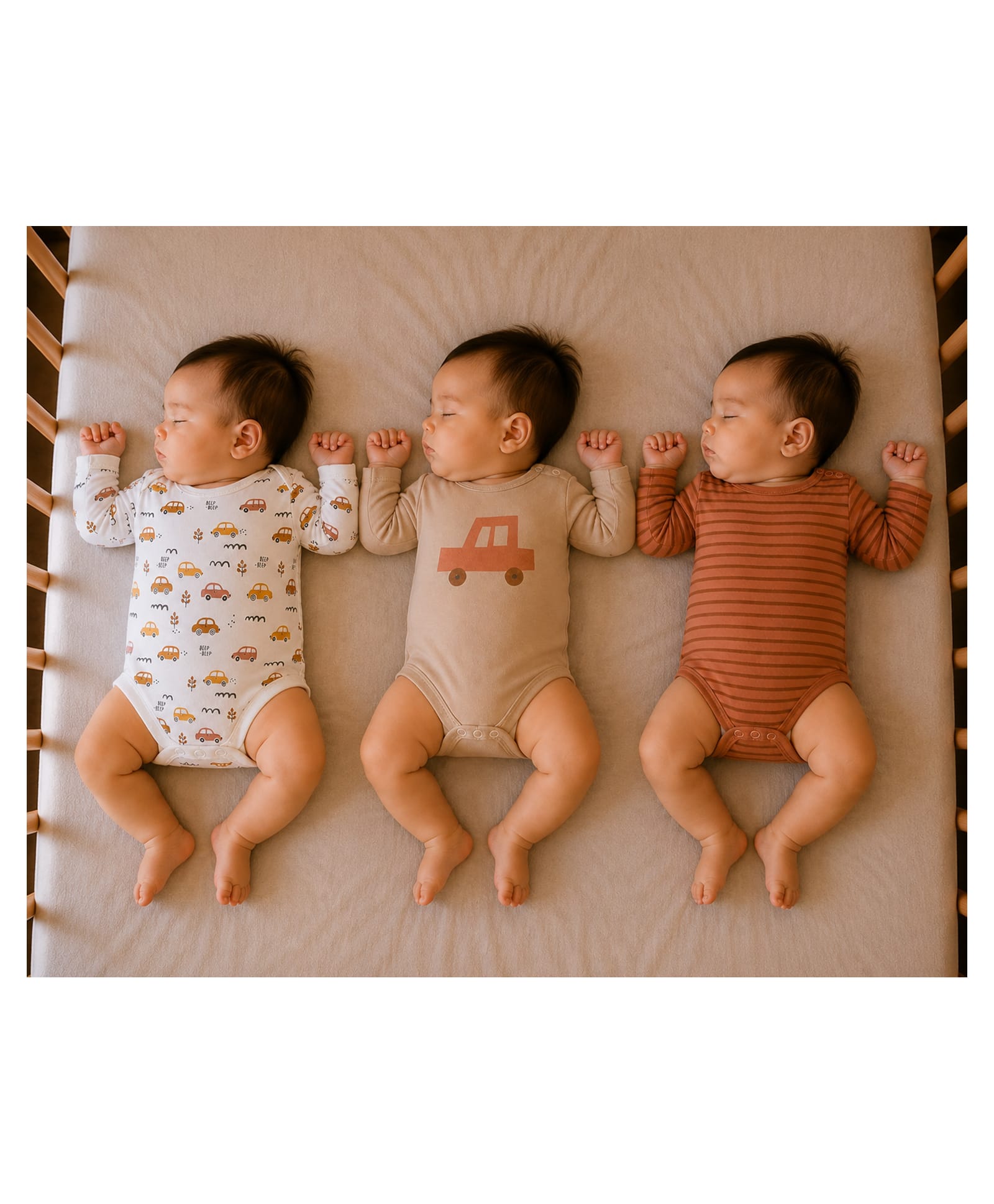 PREKIES Cotton Knit Pack Of 3 Full Sleeves Striped & Cars Printed Onesies - Multi Colour-picture-23