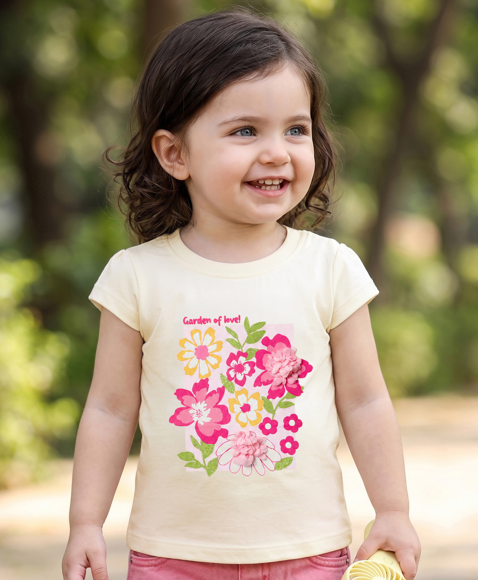 Babyoye Cotton Knit Half Sleeves T-Shirt with Floral Print & Applique - White-image-37
