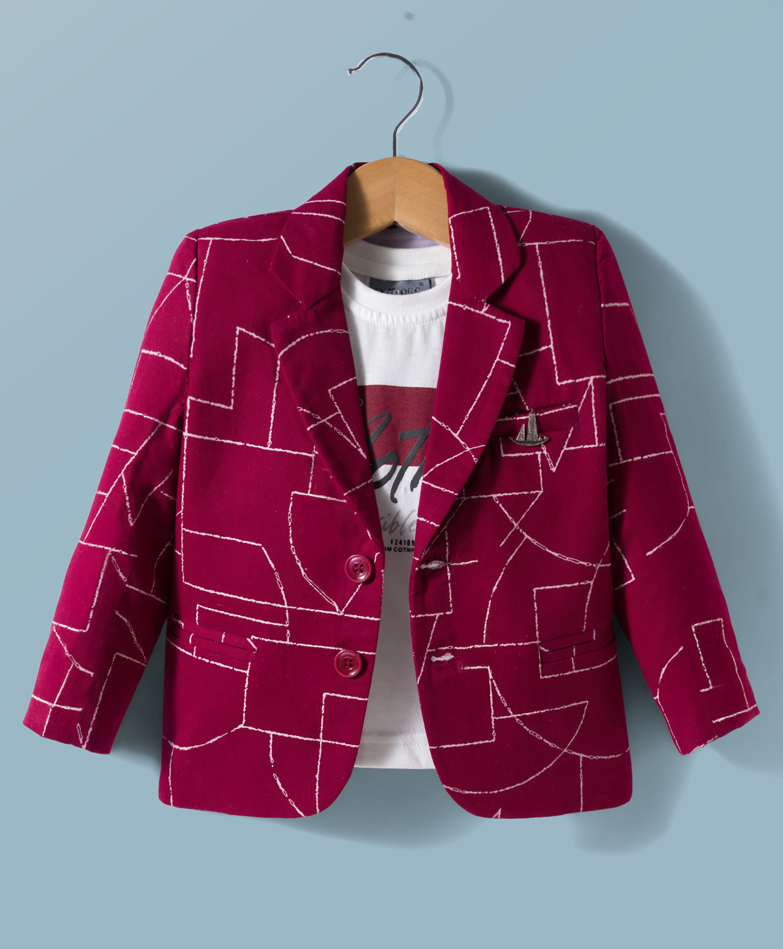 Dapper Dudes Woven Full Sleeves Printed Blazer With Typographic Tee - Maroon-picture-20