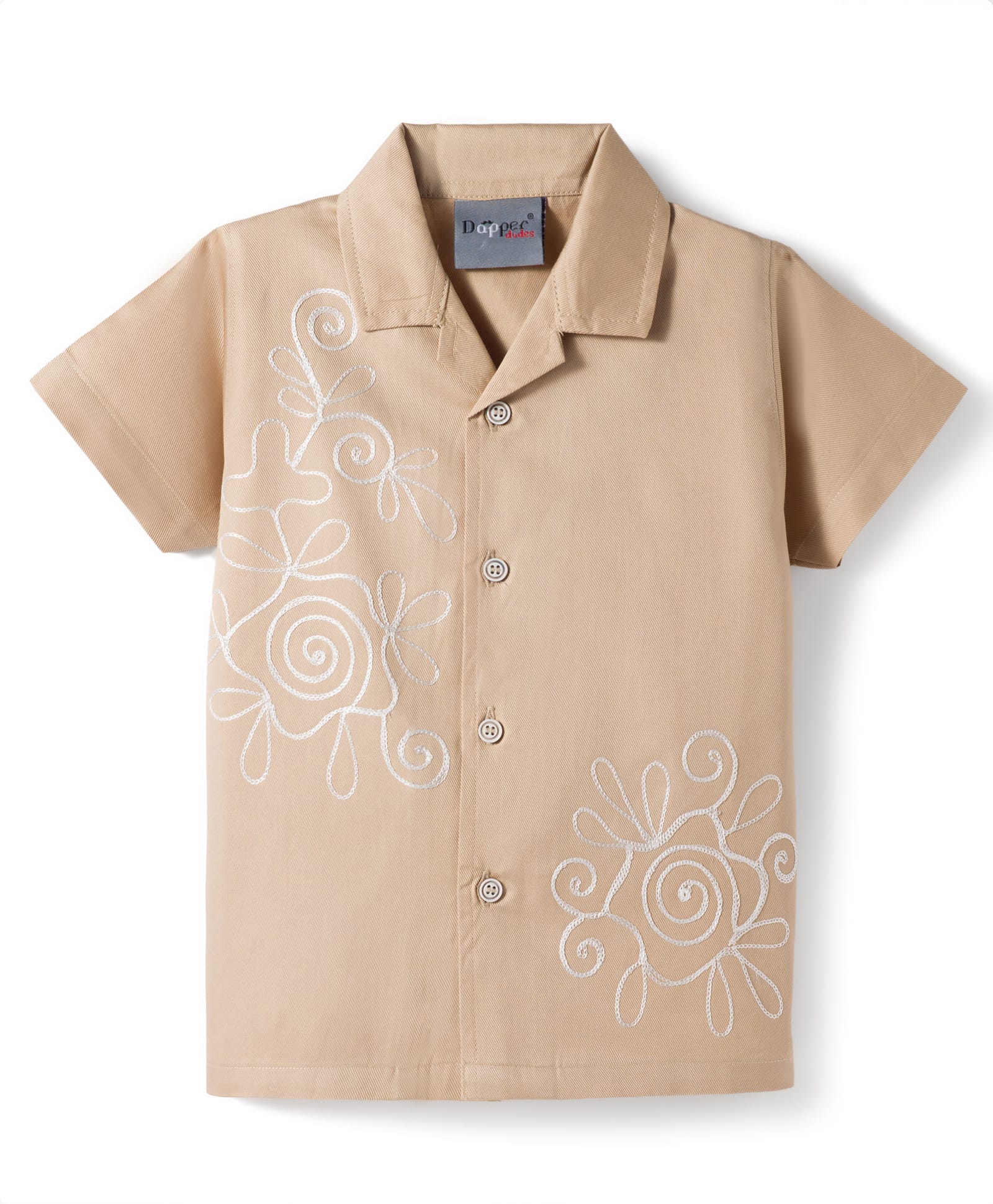 Dapper Dudes Cotton Woven Half Sleeves Floral Embroidered Shirt - Tan-picture-14