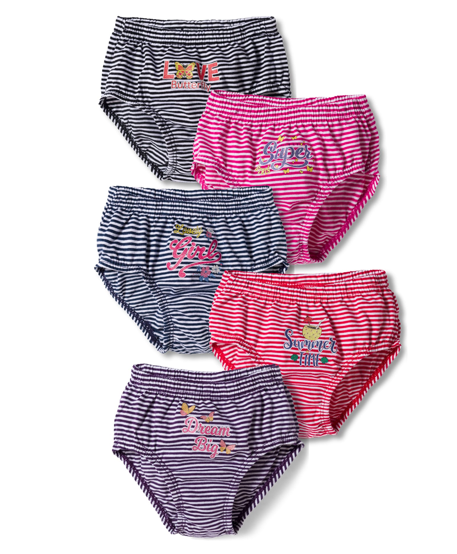 Bodycare Cotton Knit Striped & Beach Theme Butterfly & Floral Printed Panties Pack of 5 - Multicolour-image-6