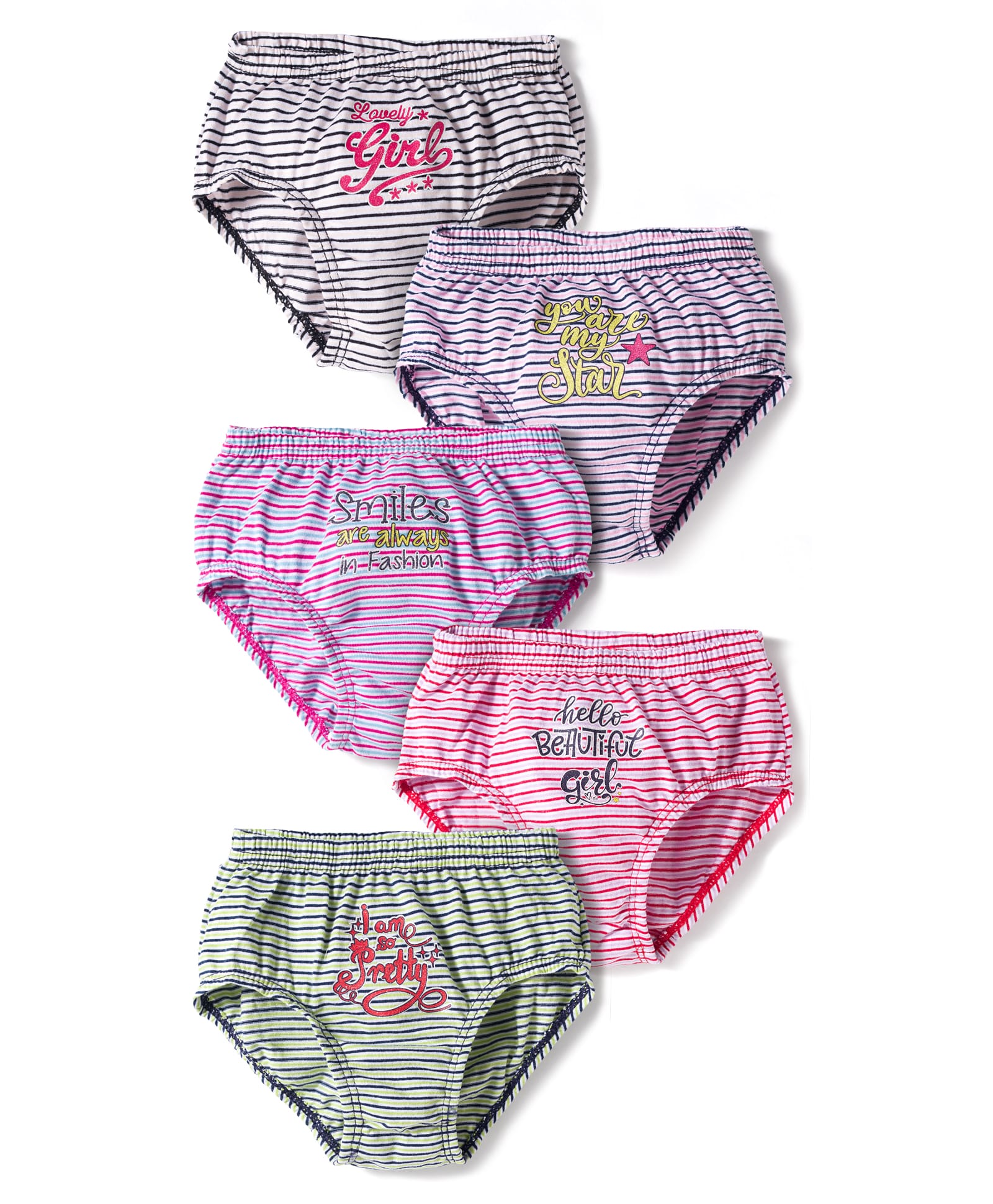 Bodycare Cotton Knit Striped & Text Printed Panties Pack Of 5 - Multicolour-image-35
