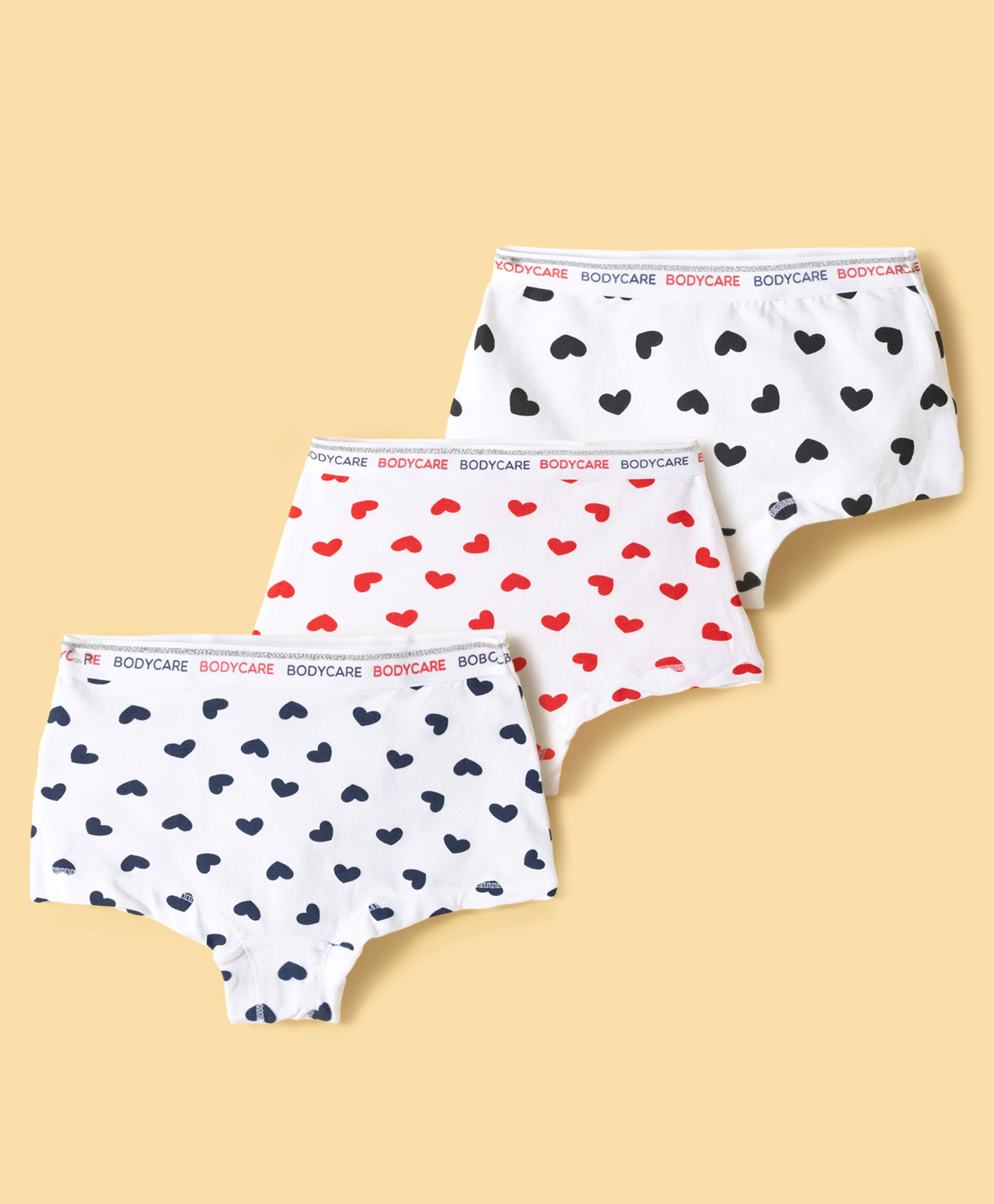 Bodycare Cotton Knit Heart Printed Hipsters Pack of 3 - White-picture-3